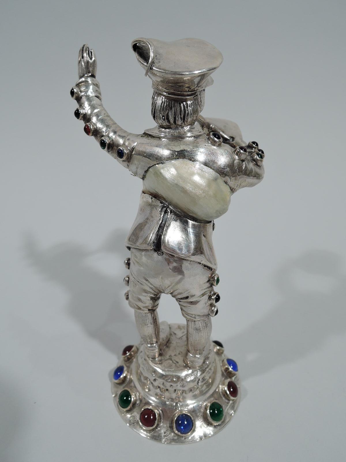 Set von 5 antiken deutschen juwelenbesetzten Silber- und Muschelfiguren aus dem Landleben (Cabochon) im Angebot