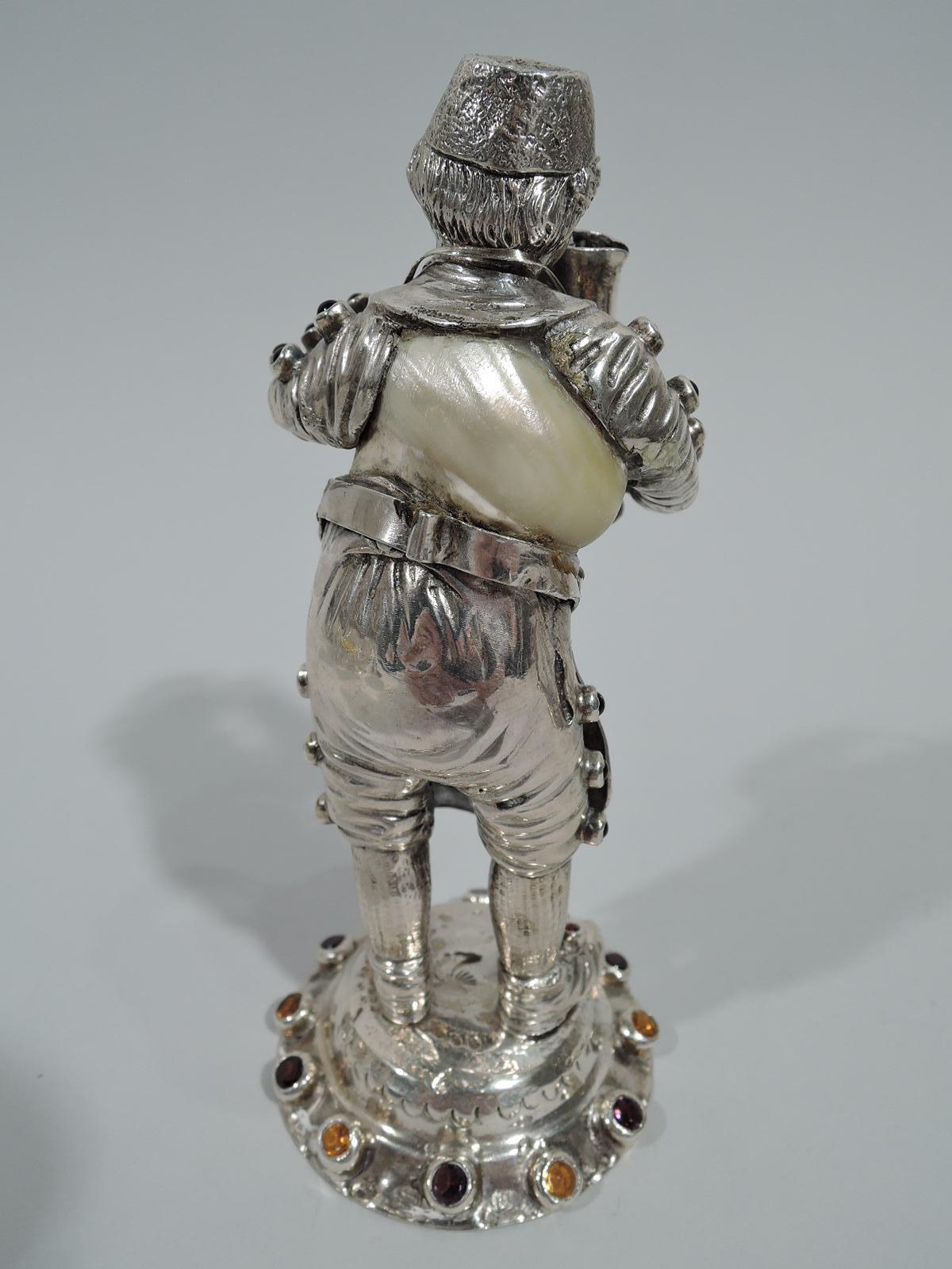 Set von 5 antiken deutschen juwelenbesetzten Silber- und Muschelfiguren aus dem Landleben für Damen oder Herren im Angebot