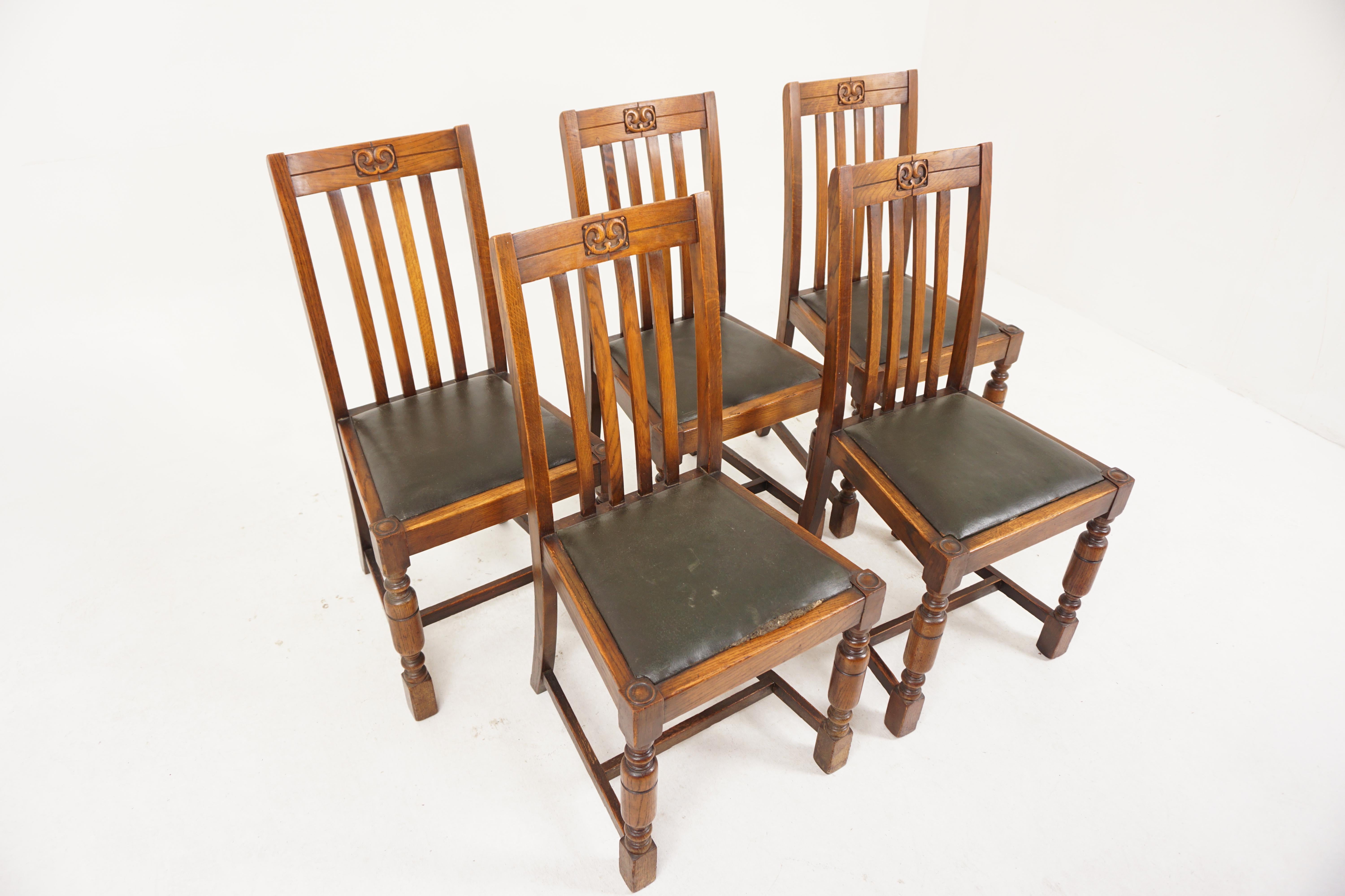 Set of 5 Antique High Back Oak Dining Chairs, Scotland 1920 at 1stDibs