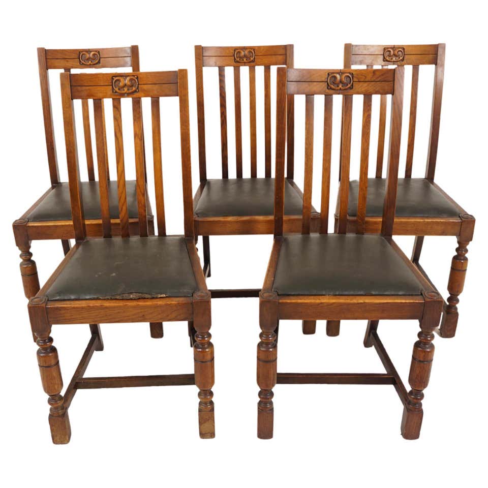 Poak Chair Four '4' Antique Oak Bobbin Leg Dining Chairs, Oak, Scotland 1920, B839 ...