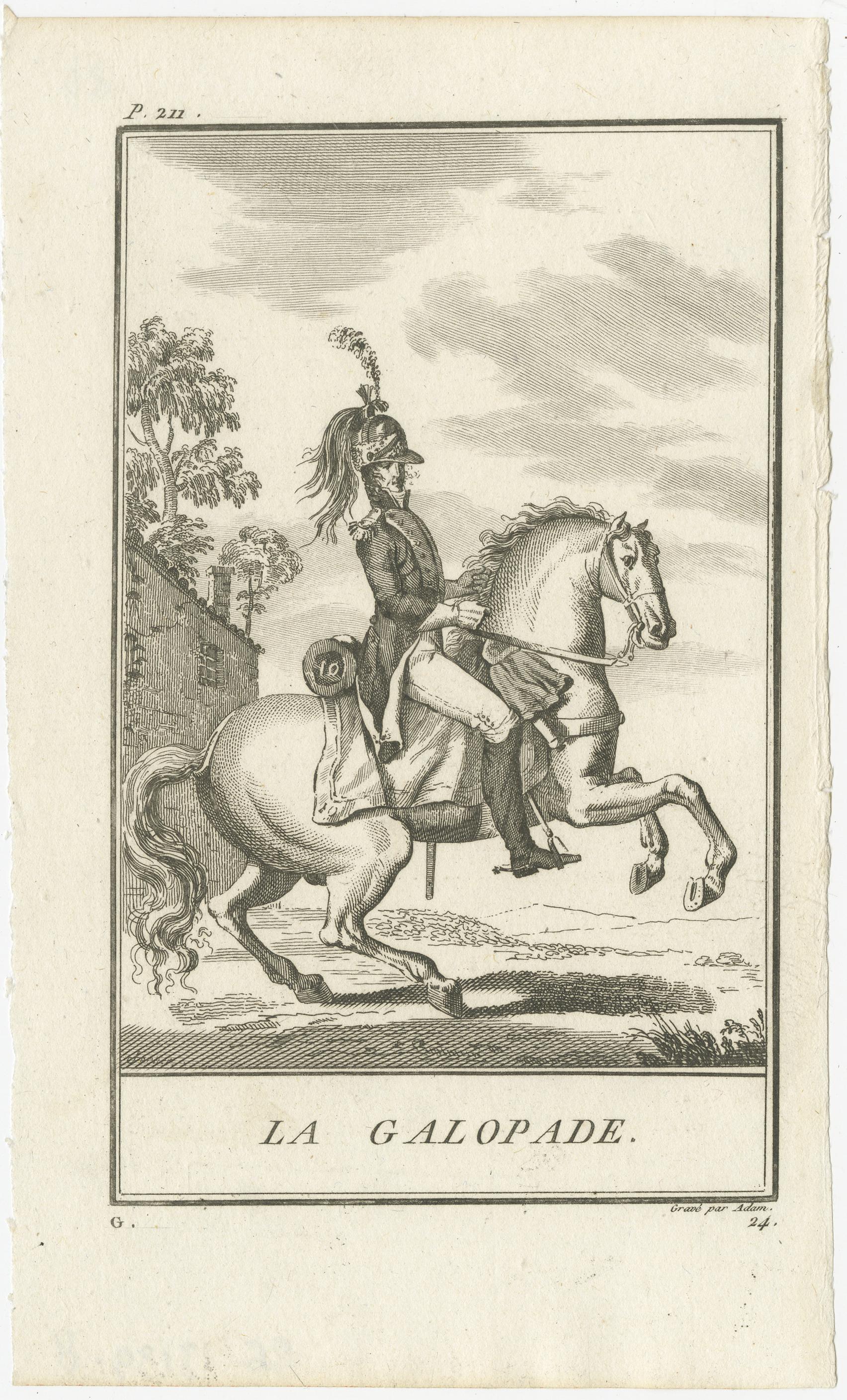 Set of 5 Antique Horse Riding Prints, Le Piaffer, La Galopade, La Courbette In Good Condition For Sale In Langweer, NL