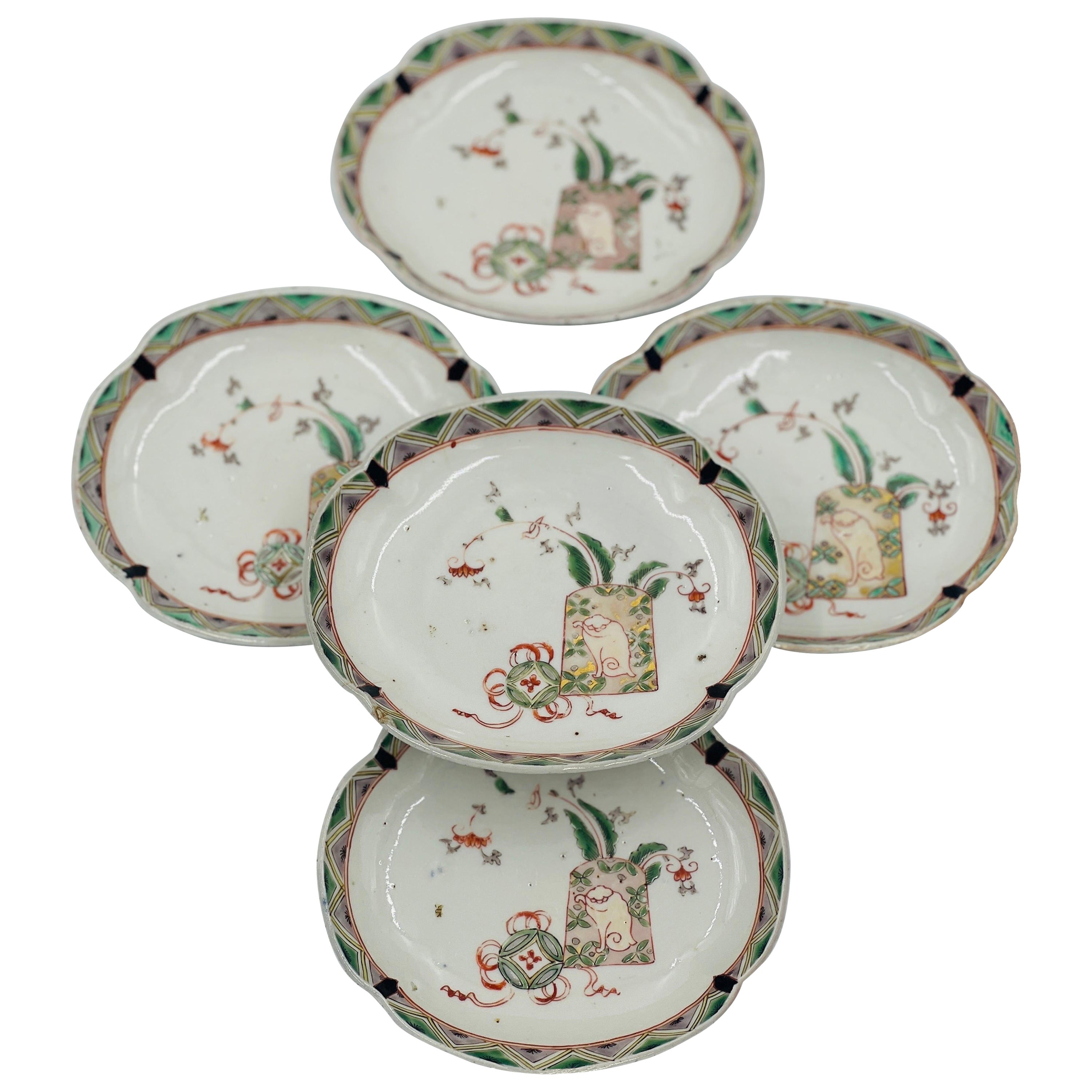 Ensemble de 5 saucières japonaises anciennes en porcelaine Imari / plats à Sushi