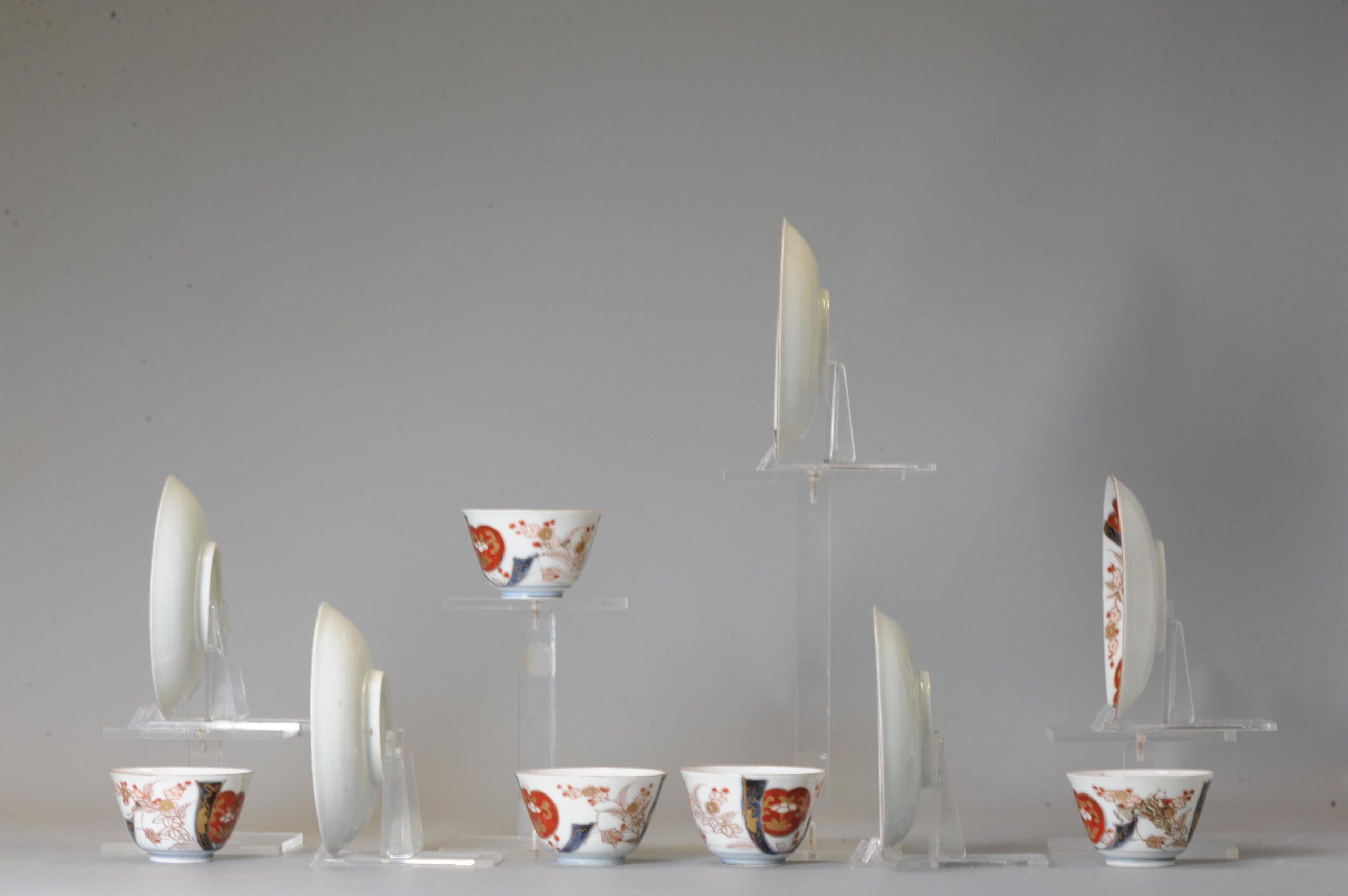 Chinese Set of 5 Antique Japanese Porcelain Edo Period Tea Bowls Floral Imari For Sale