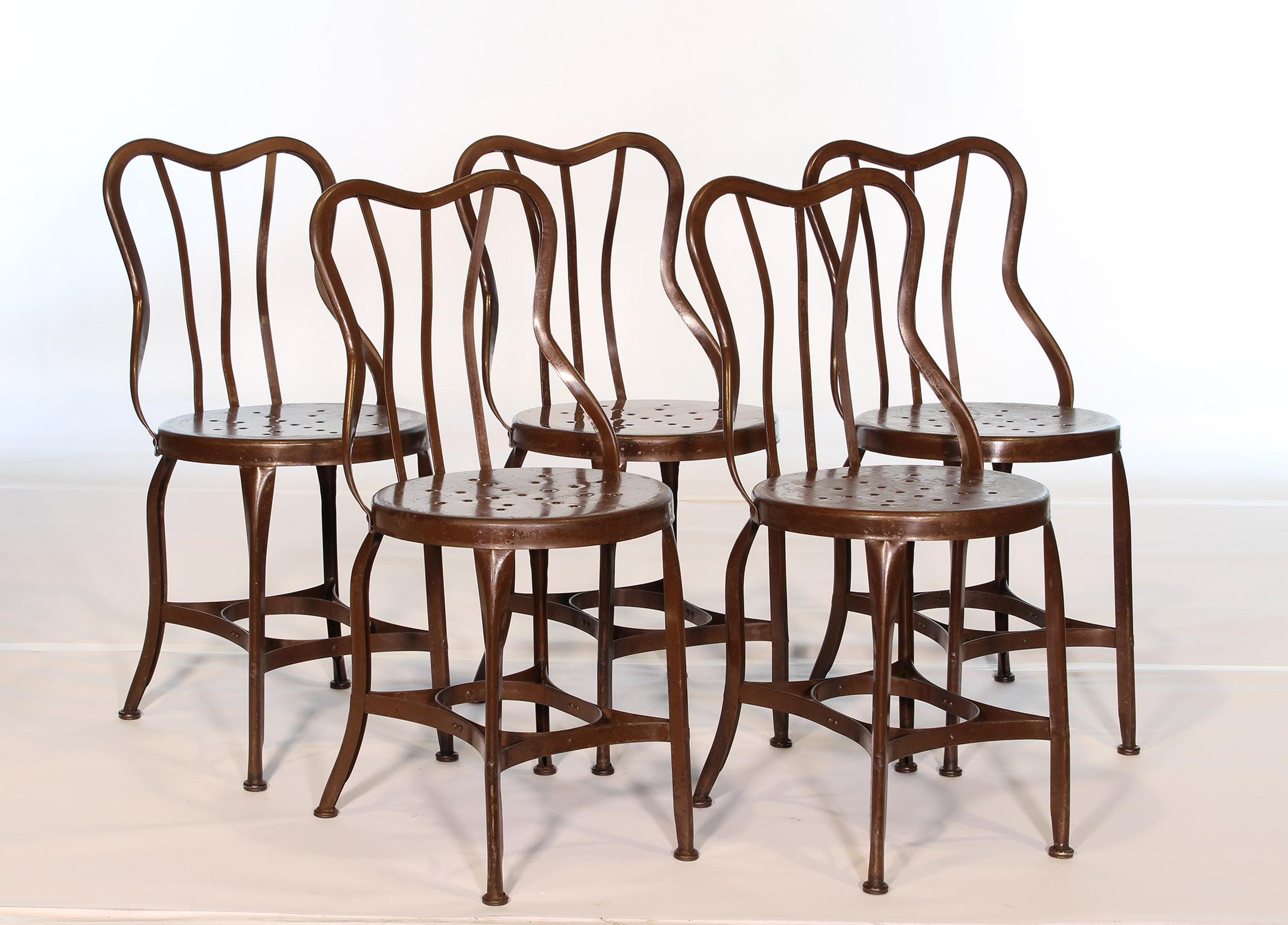 Set of 5 Antique Metal Cafe Chairs by Toledo 1