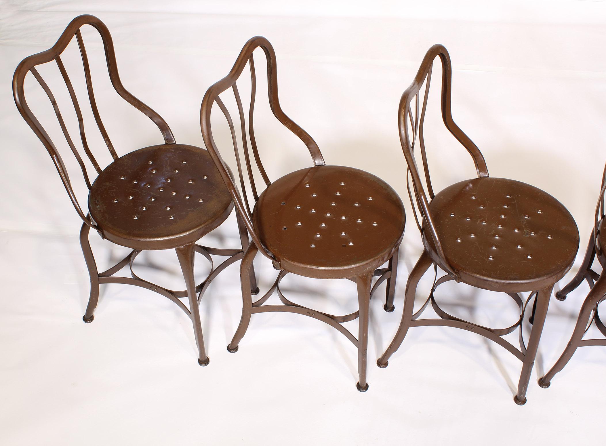 Industrial Set of 5 Antique Metal Cafe Chairs by Toledo