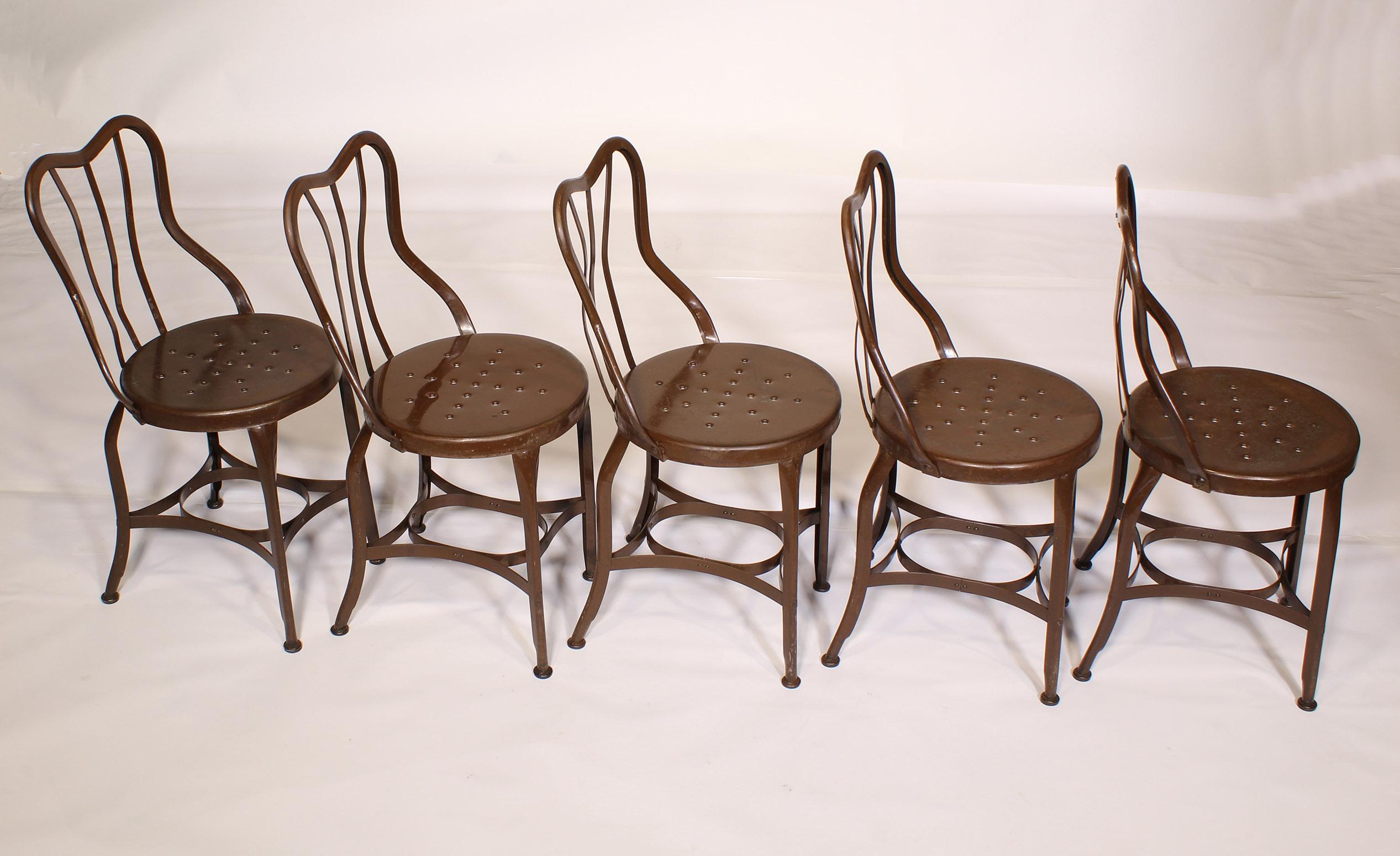 American Set of 5 Antique Metal Cafe Chairs by Toledo
