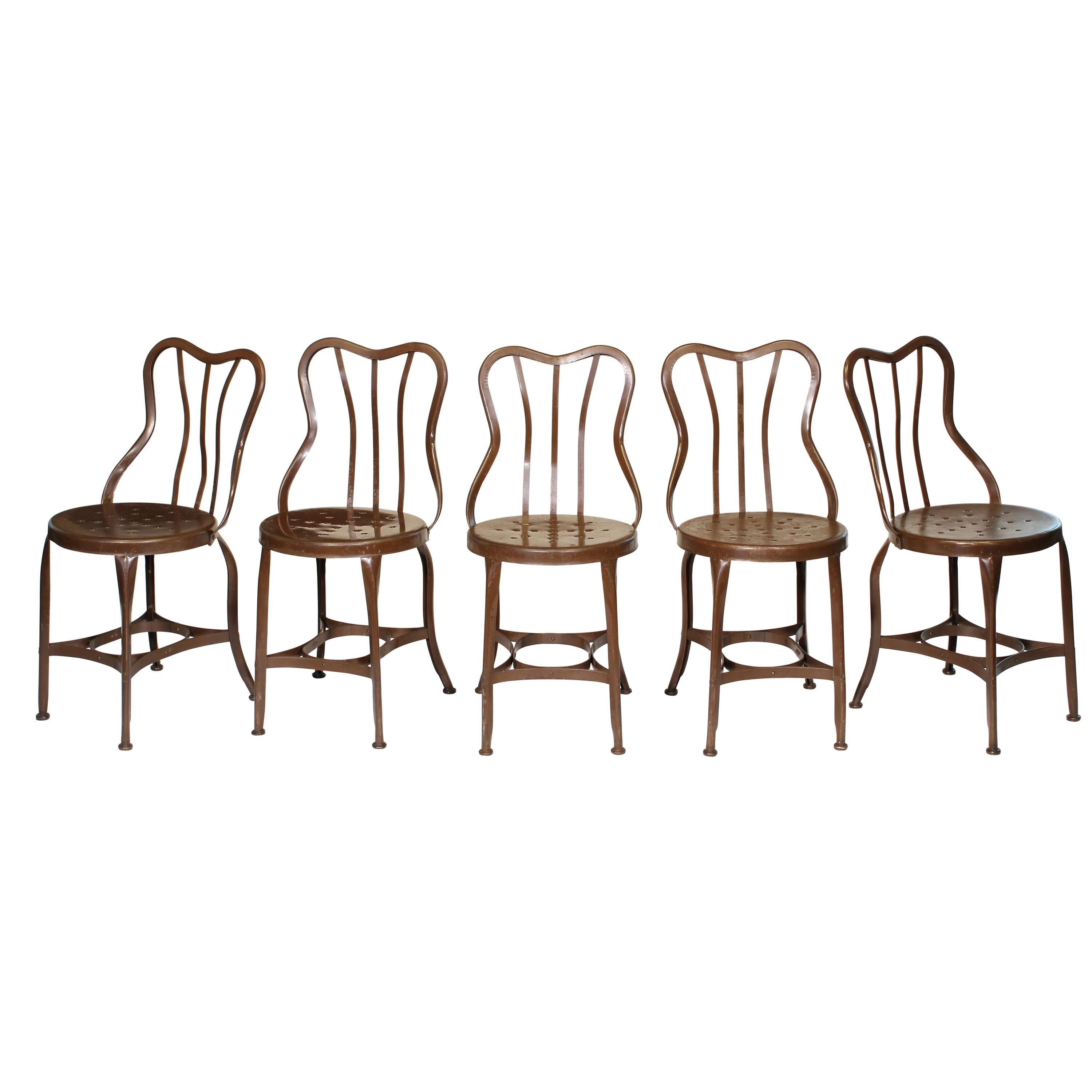 Set of 5 Antique Metal Cafe Chairs by Toledo