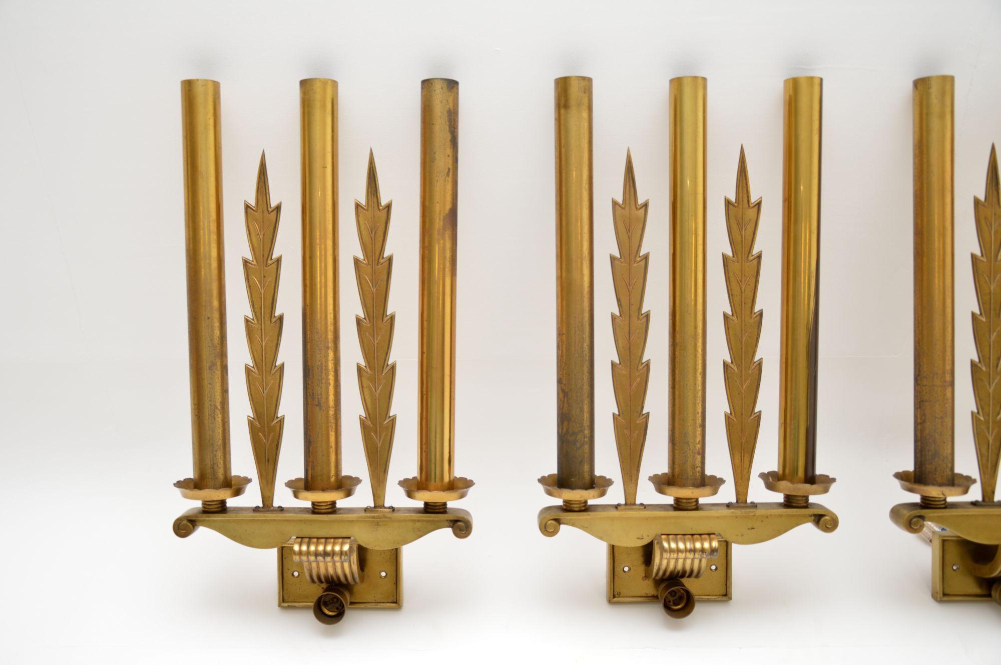 Early 20th Century Set of 5 Antique Neoclassical Brass Wall Sconce Lights