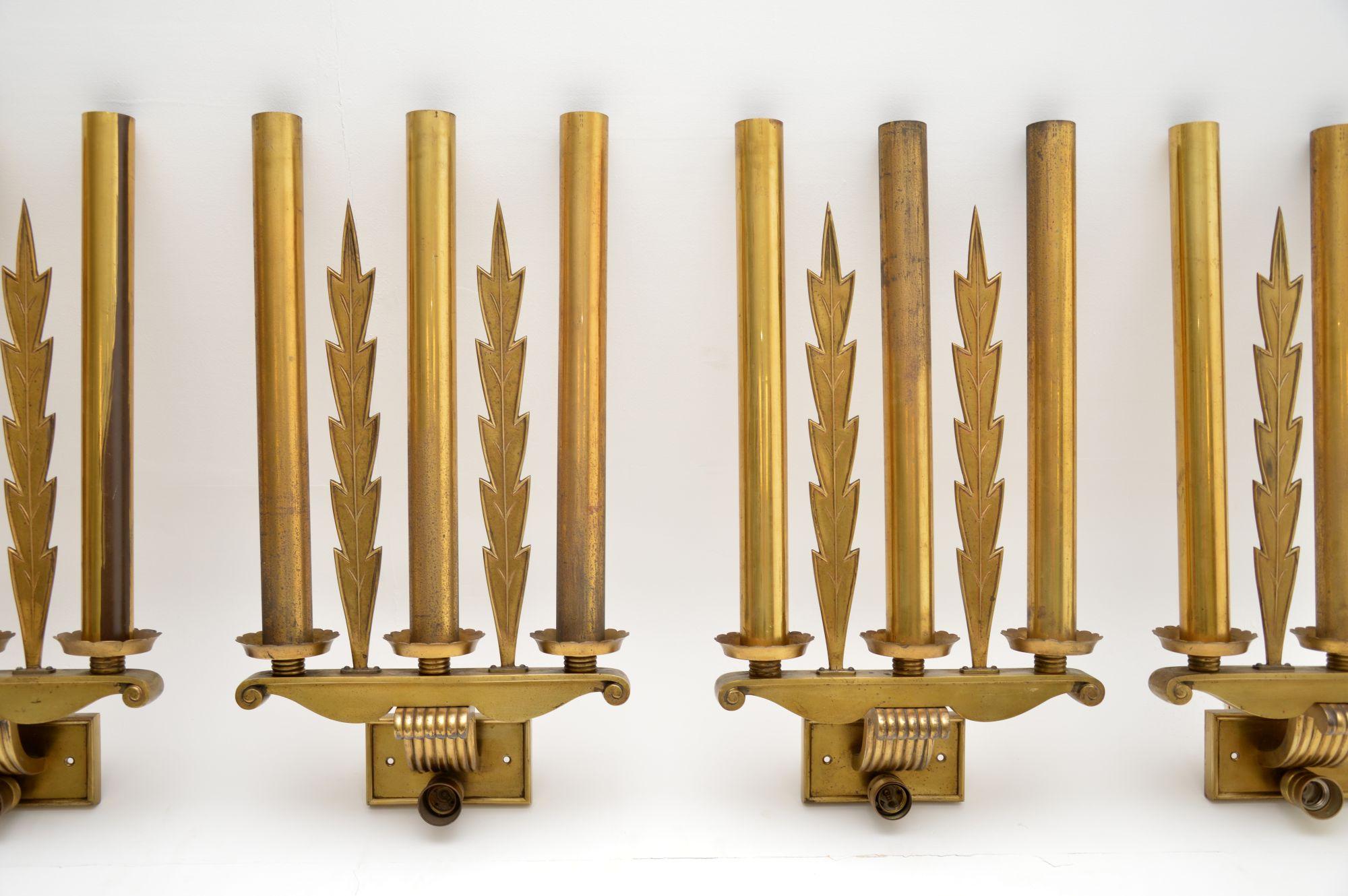 Set of 5 Antique Neoclassical Brass Wall Sconce Lights 1
