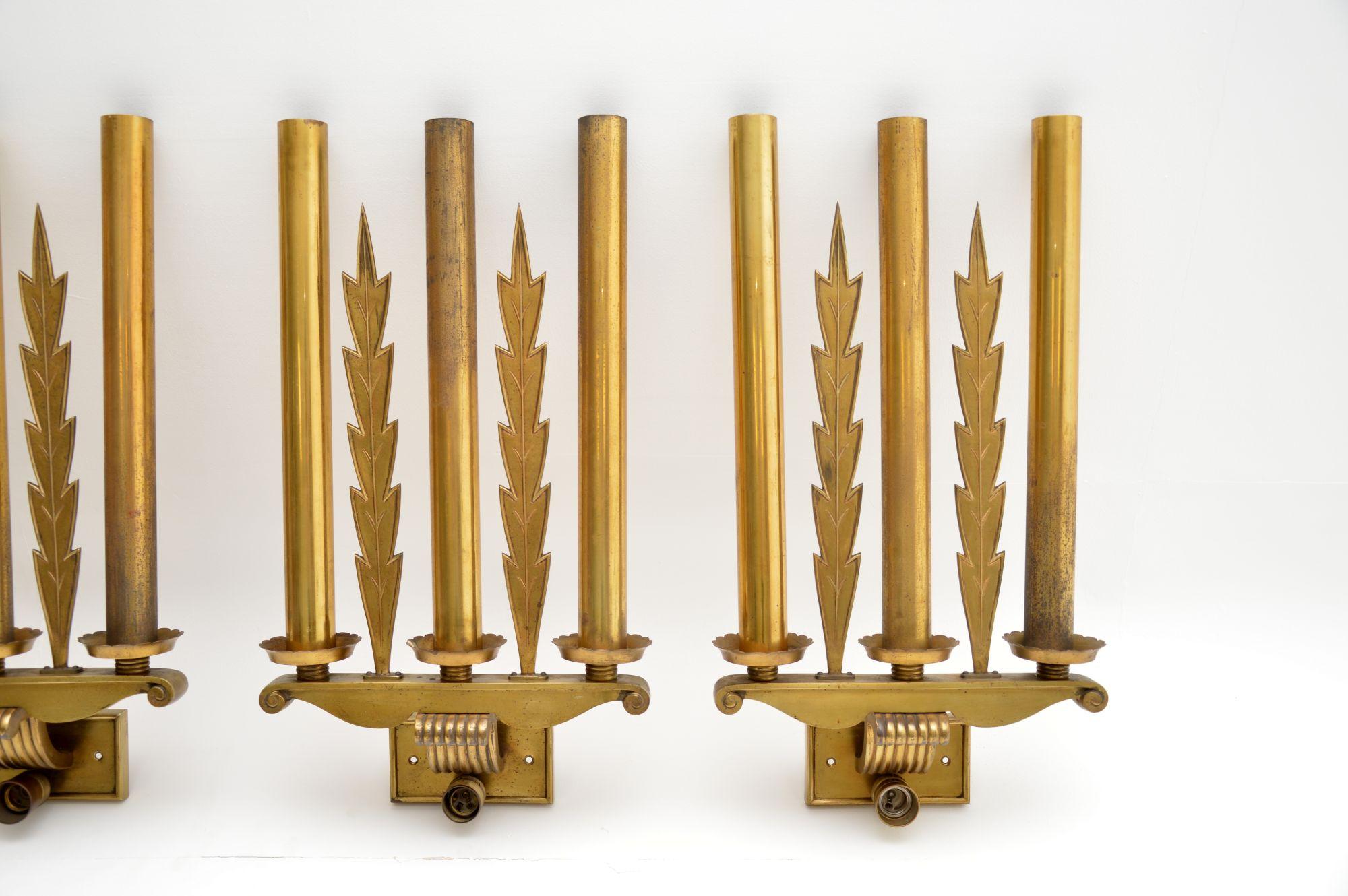 Set of 5 Antique Neoclassical Brass Wall Sconce Lights 2