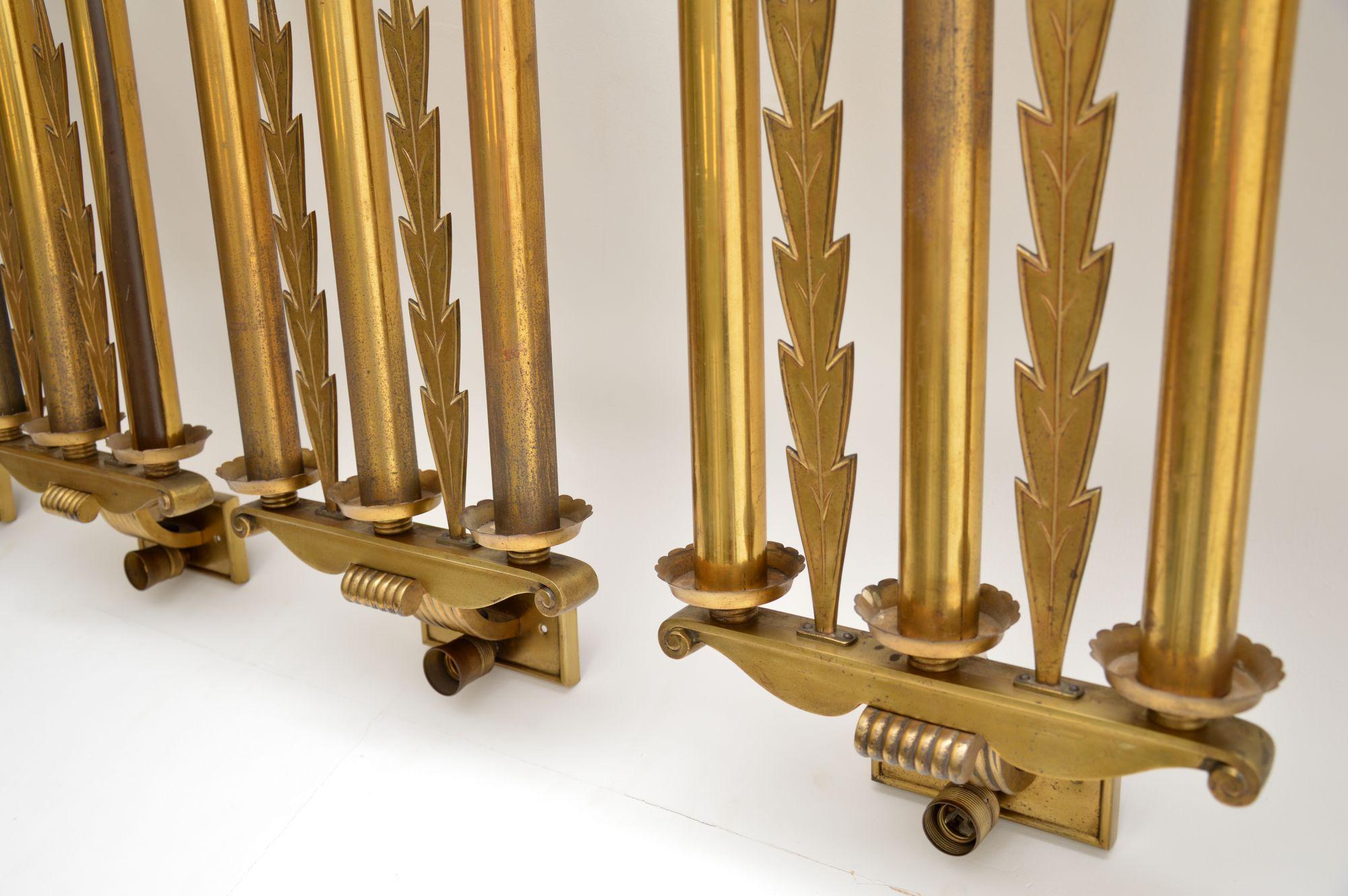 Set of 5 Antique Neoclassical Brass Wall Sconce Lights 4