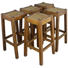 Set of 5 Antique Oak Barstools