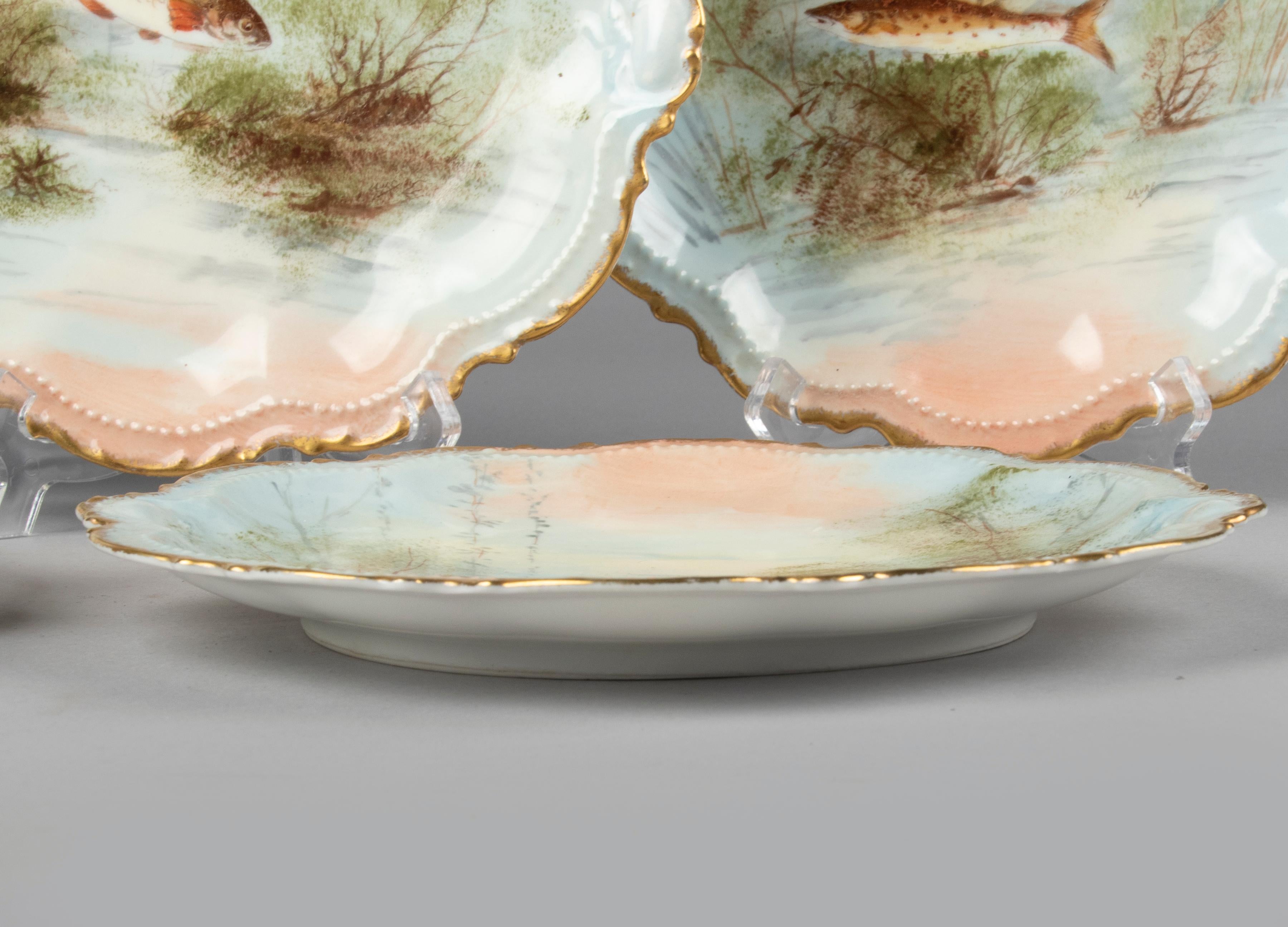 Set of 5 Antique Porcelain Fish Plates by Limoges 4