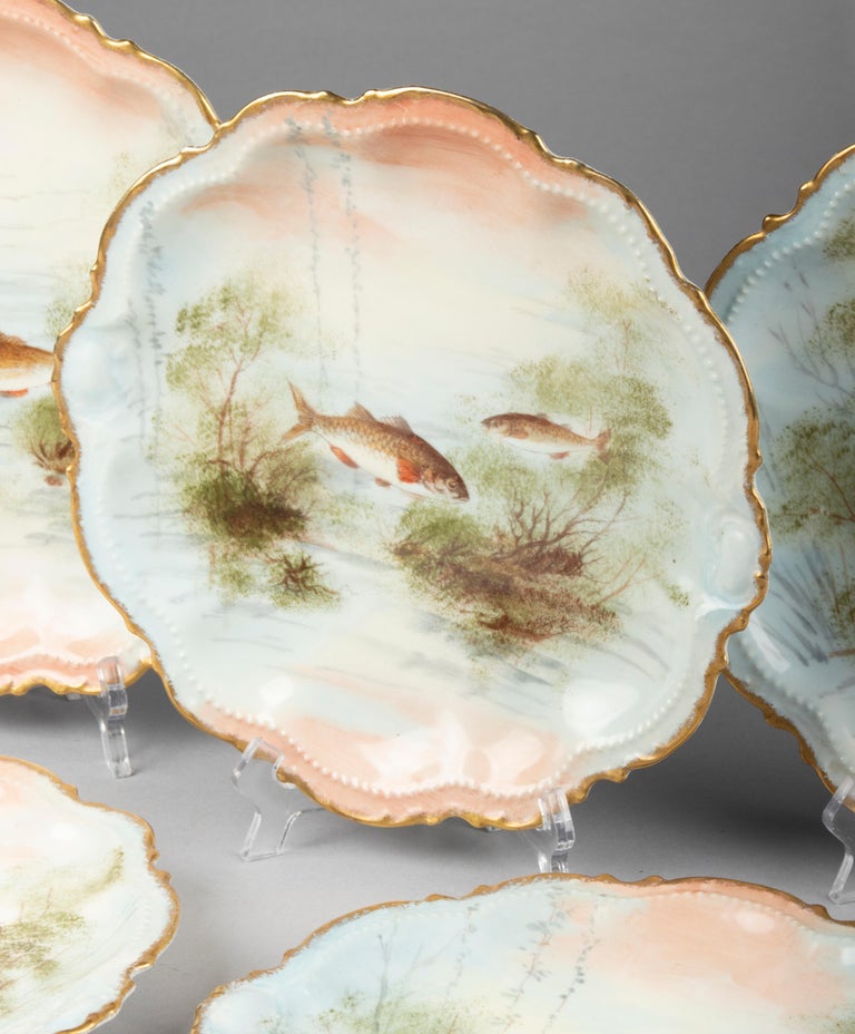 Set of 5 Antique Porcelain Fish Plates by Limoges at 1stDibs