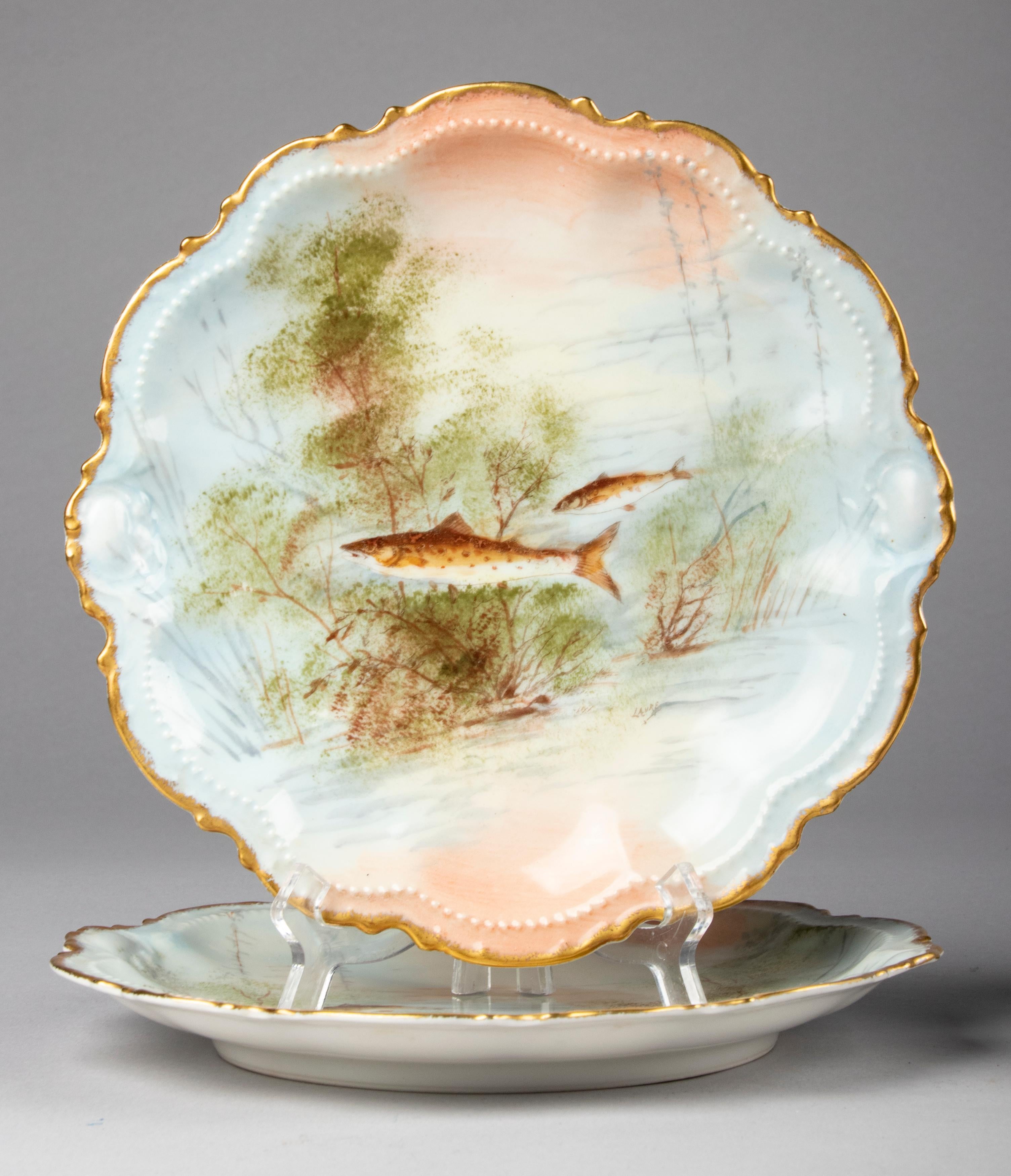 European Set of 5 Antique Porcelain Fish Plates by Limoges