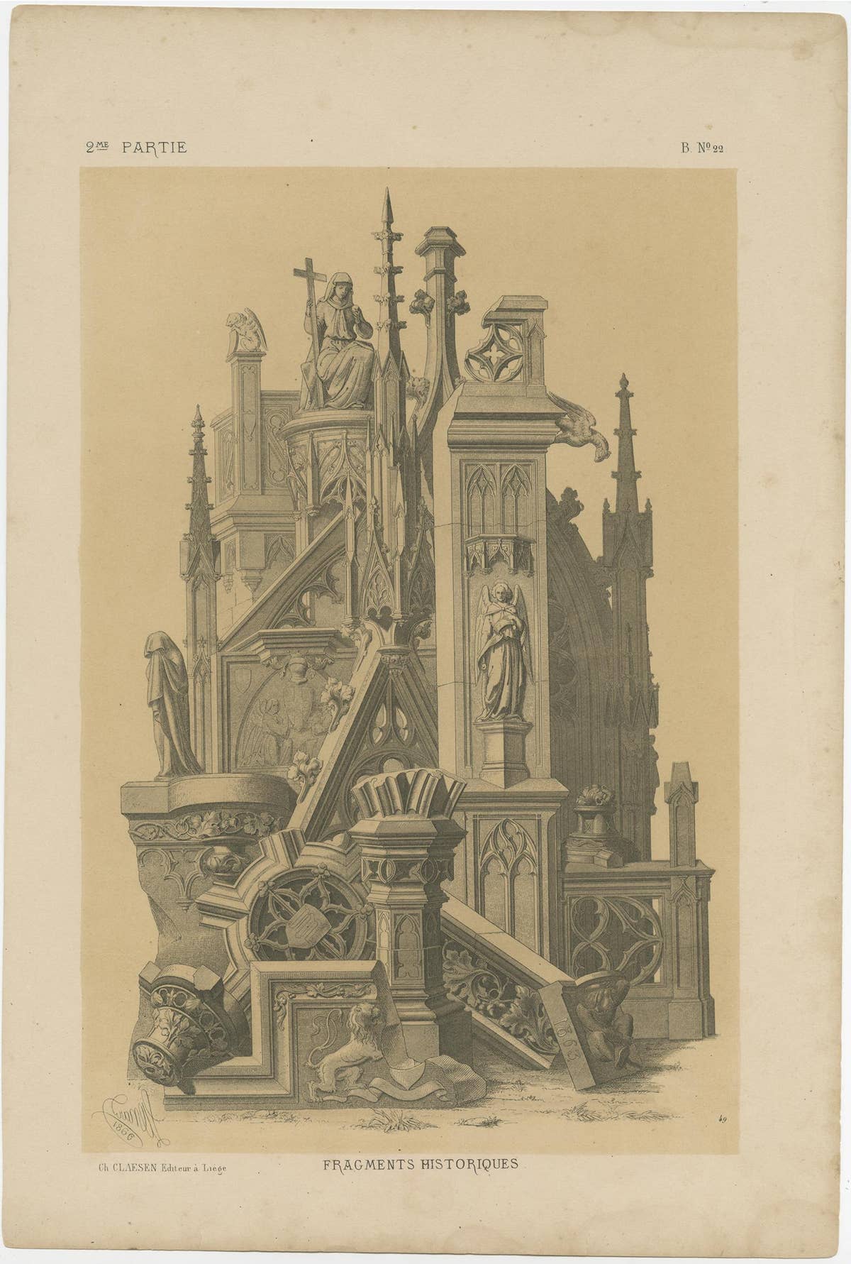 Set of 5 Antique Prints Depicting Various Ornaments by Claesen, circa 1866