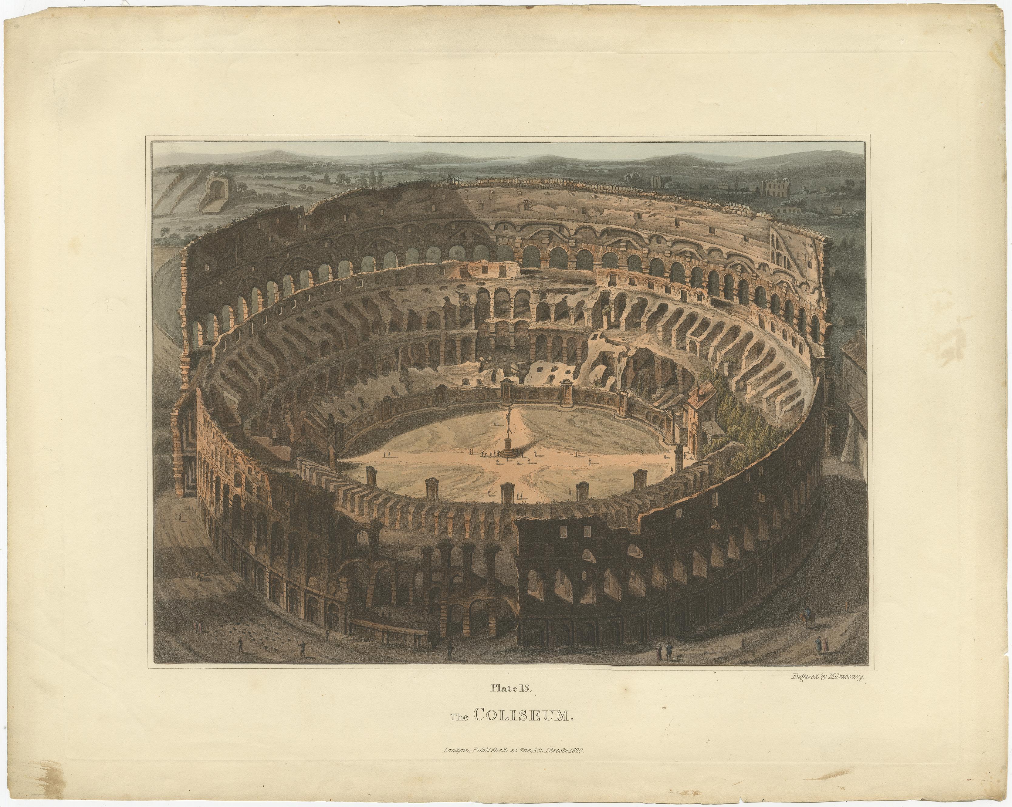 Beautiful set off of 5 aquatint prints of old Rome, Italy, including the popular view of the Coliseum. 

Matthew Dubourg (active 1786 – 1838)
From 