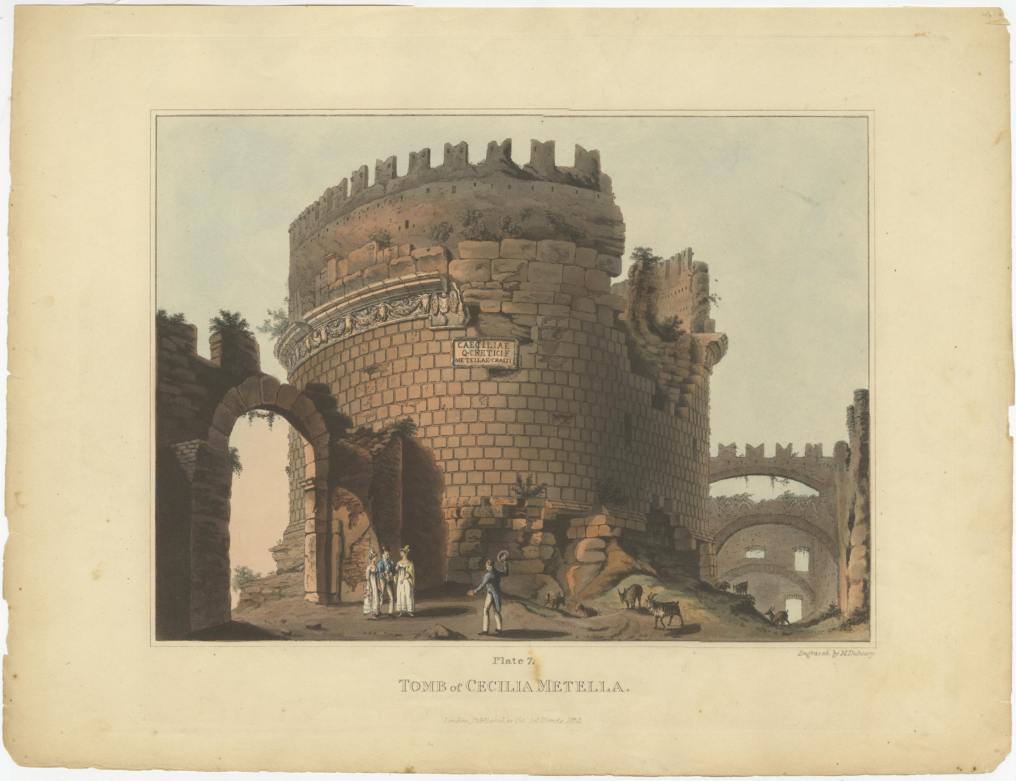 Set von 5 antiken Drucken antiker Gebäude in Rom und ihrer Lebendigkeit, 1844 im Zustand „Relativ gut“ im Angebot in Langweer, NL