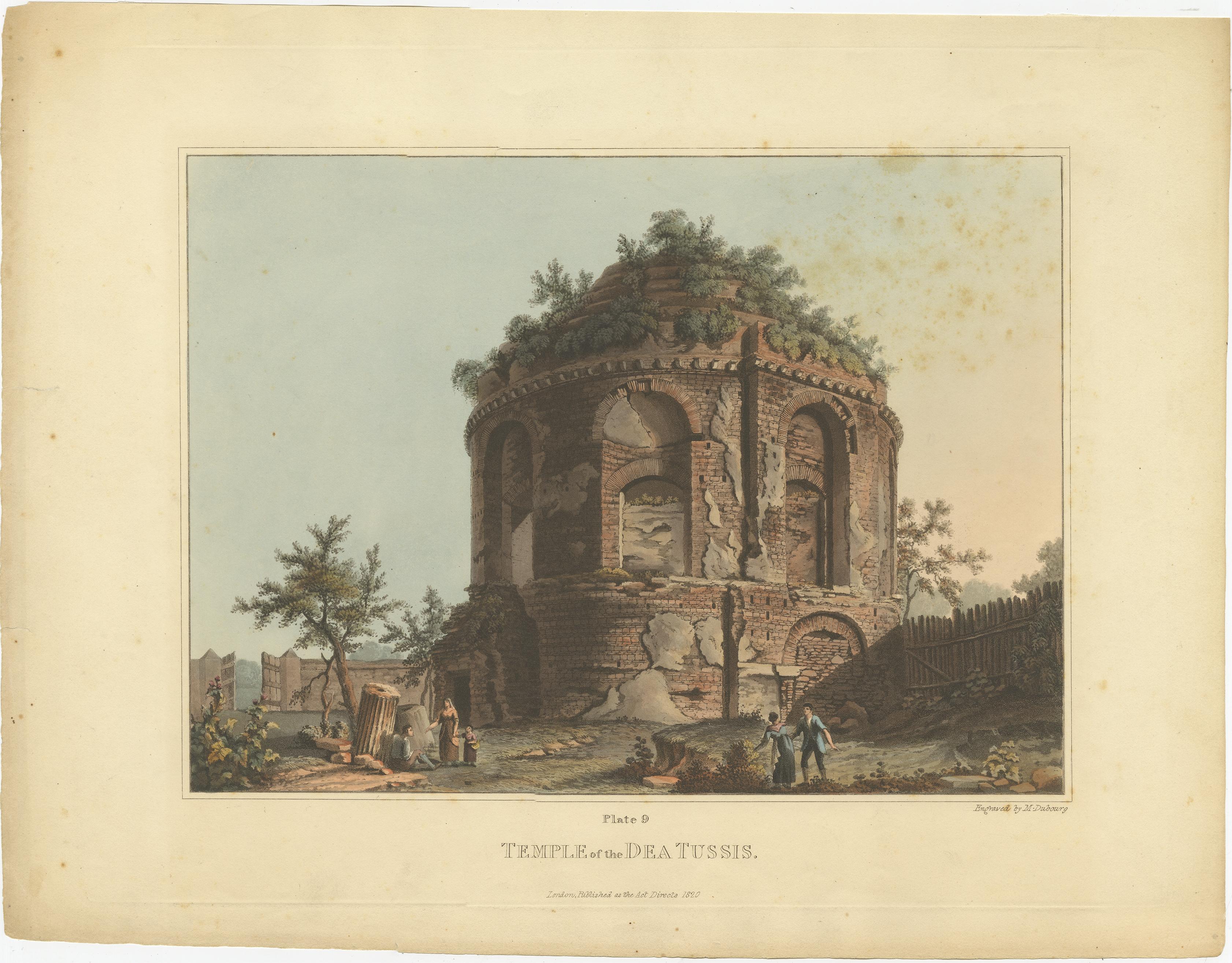 Conjunto de 5 grabados antiguos de edificios antiguos de Roma y sus alrededores, 1844 siglo XIX en venta