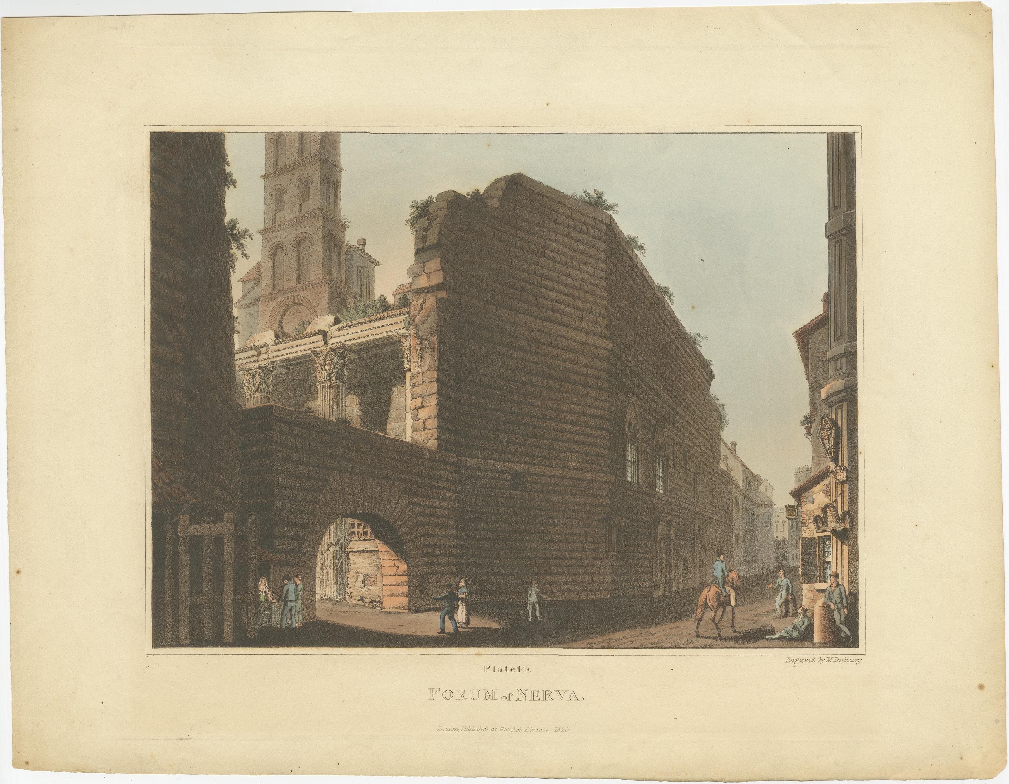 Set von 5 antiken Drucken antiker Gebäude in Rom und ihrer Lebendigkeit, 1844 (Papier) im Angebot