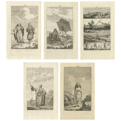 Set of 5 Antique Prints of Arabian Costumes, 1780