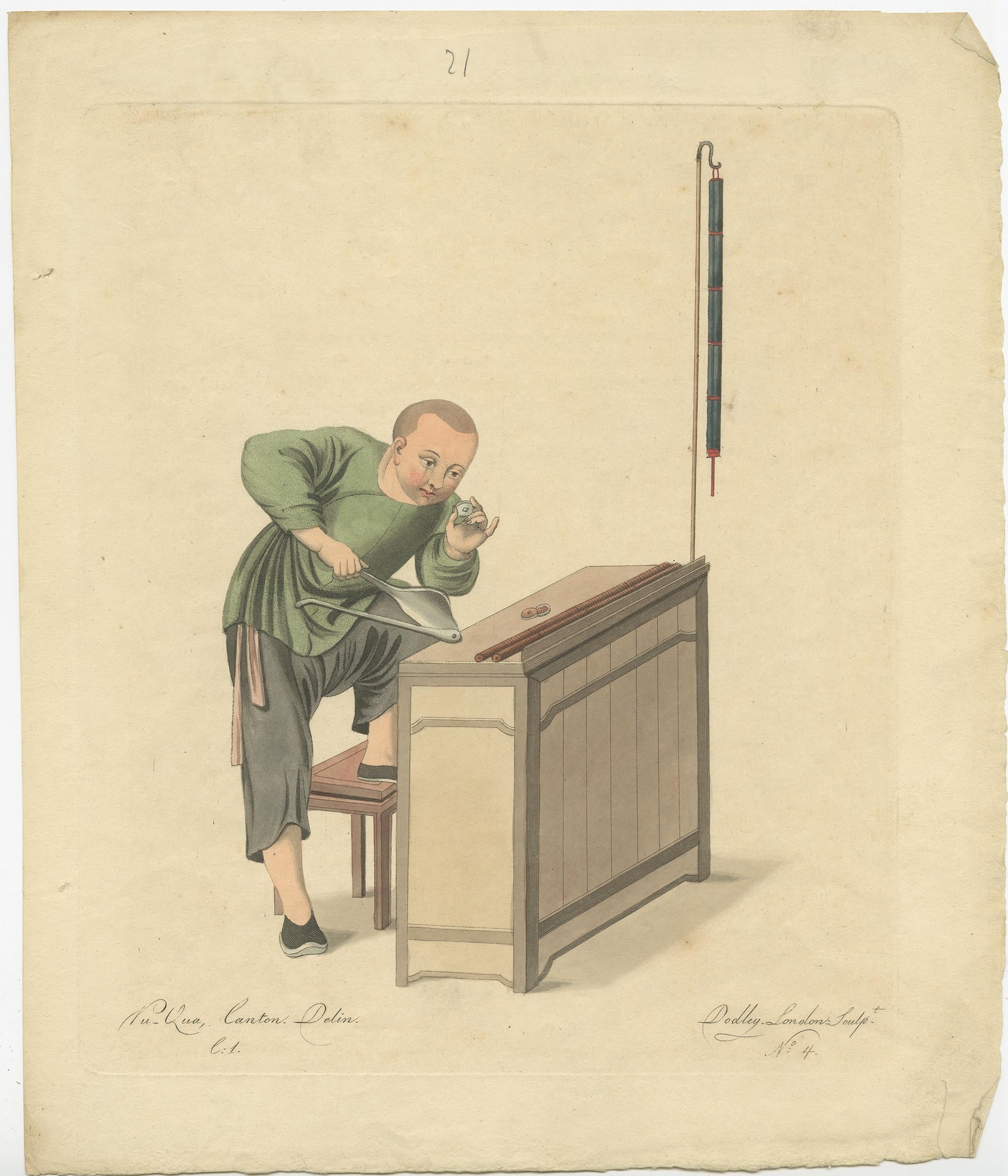 XIXe siècle Ensemble de 5 estampes anciennes de professions en Chine par Dadley, datant d'environ 1810 en vente