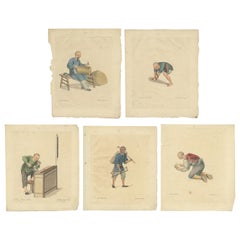 Set di 5 stampe antiche di professioni in Cina di Dadley, "c.1810".