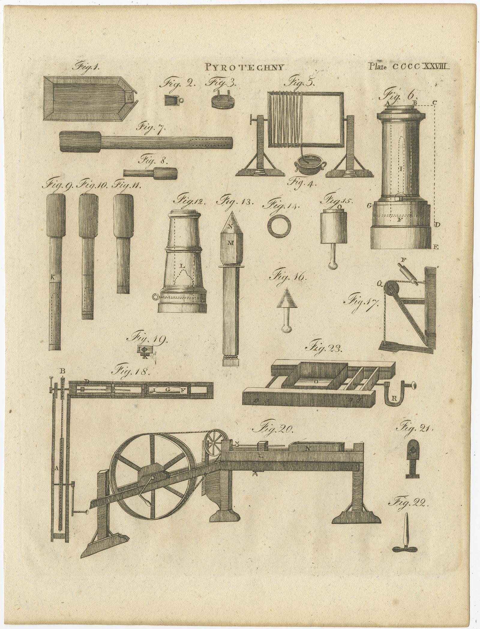 19th Century Set of 5 Antique Prints of Pyrotechnics 'c.1800' For Sale