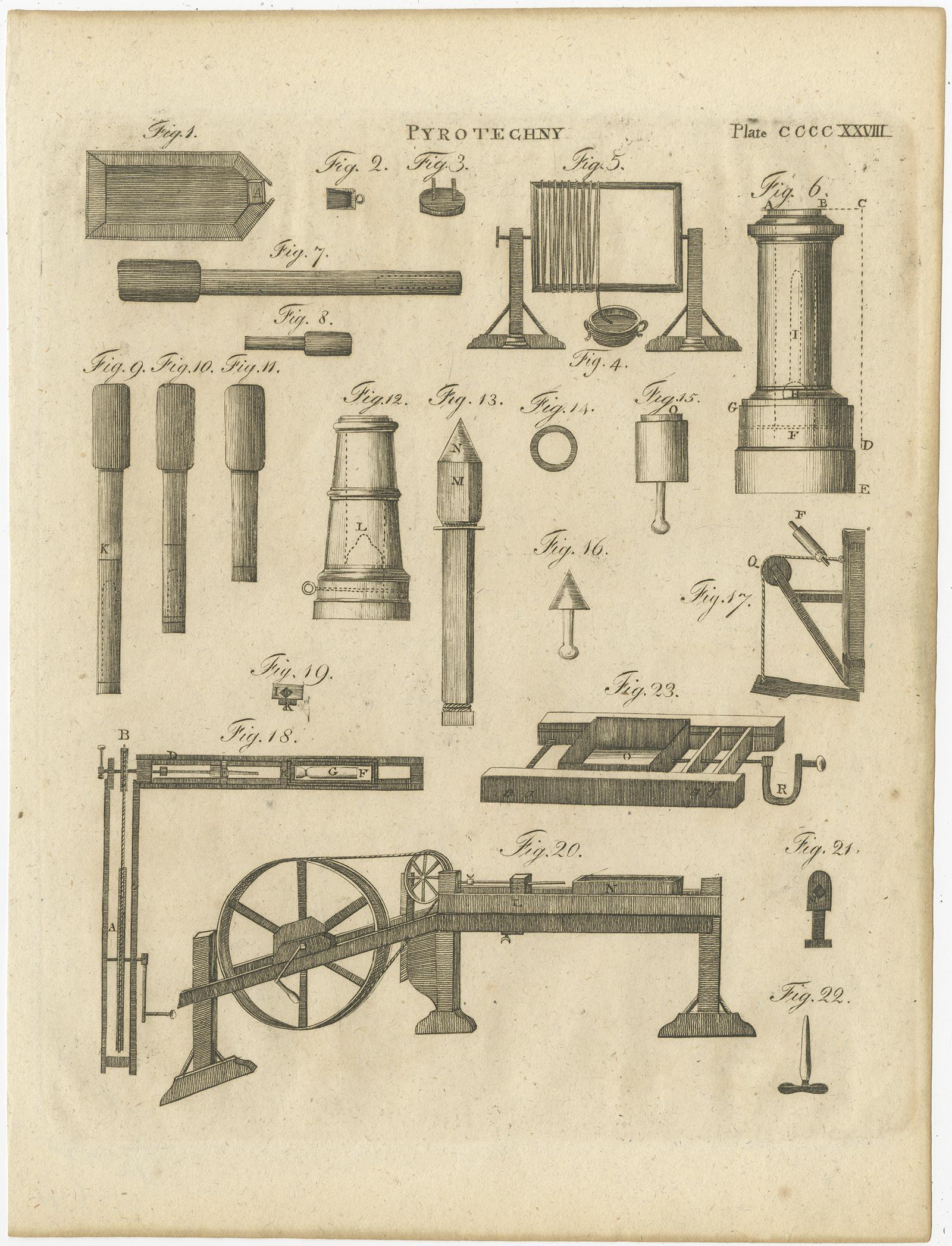 XIXe siècle Ensemble de 5 estampes anciennes de Pyrotechnics datant d'environ 1800 en vente
