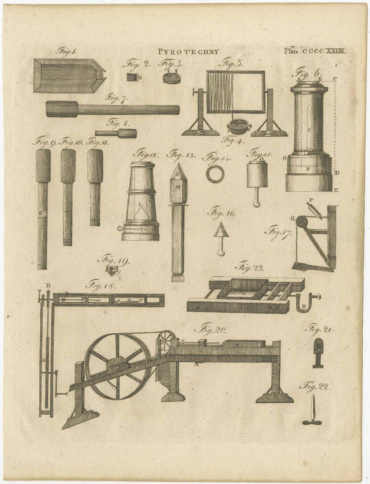 Set of 5 Antique Prints of Pyrotechnics 'c.1800'