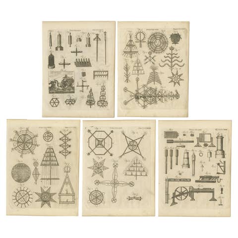 Set of 5 Antique Prints of Pyrotechnics 'c.1800'