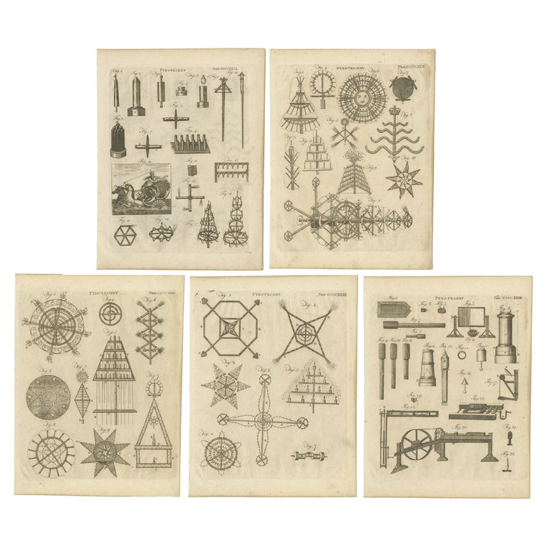 Set of 5 Antique Prints of Pyrotechnics 'c.1800' For Sale