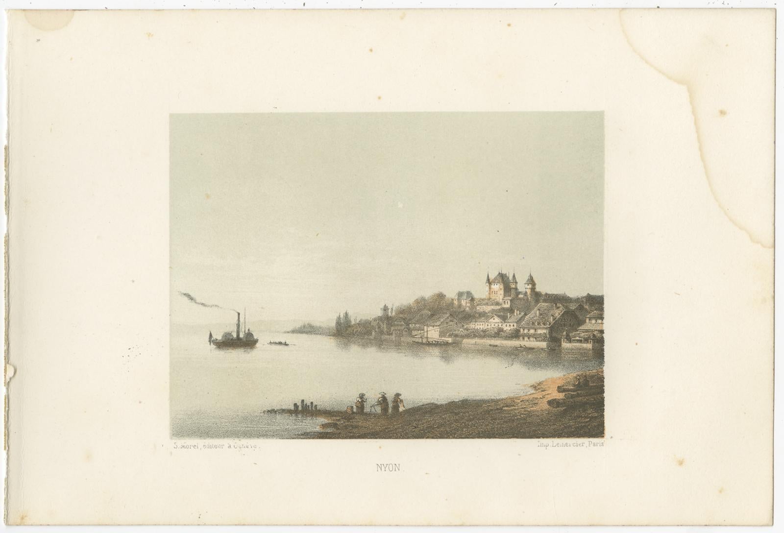 Set of five views of Switzerland, Lakes. These prints originate from 'Souvenirs de la Suisse'. Published by S. Morel, circa 1850.