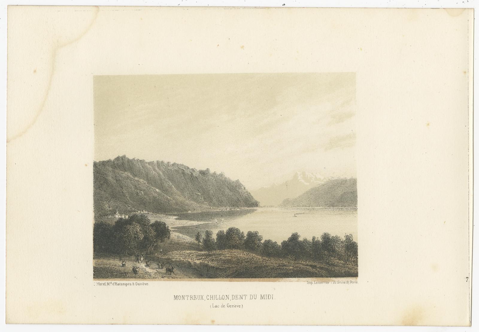Set of 5 Antique Prints of Switzerland, Lakes, by Morel 'circa 1850' In Fair Condition For Sale In Langweer, NL