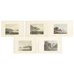 Set of 5 Antique Prints of Switzerland, Lakes, by Morel 'circa 1850'