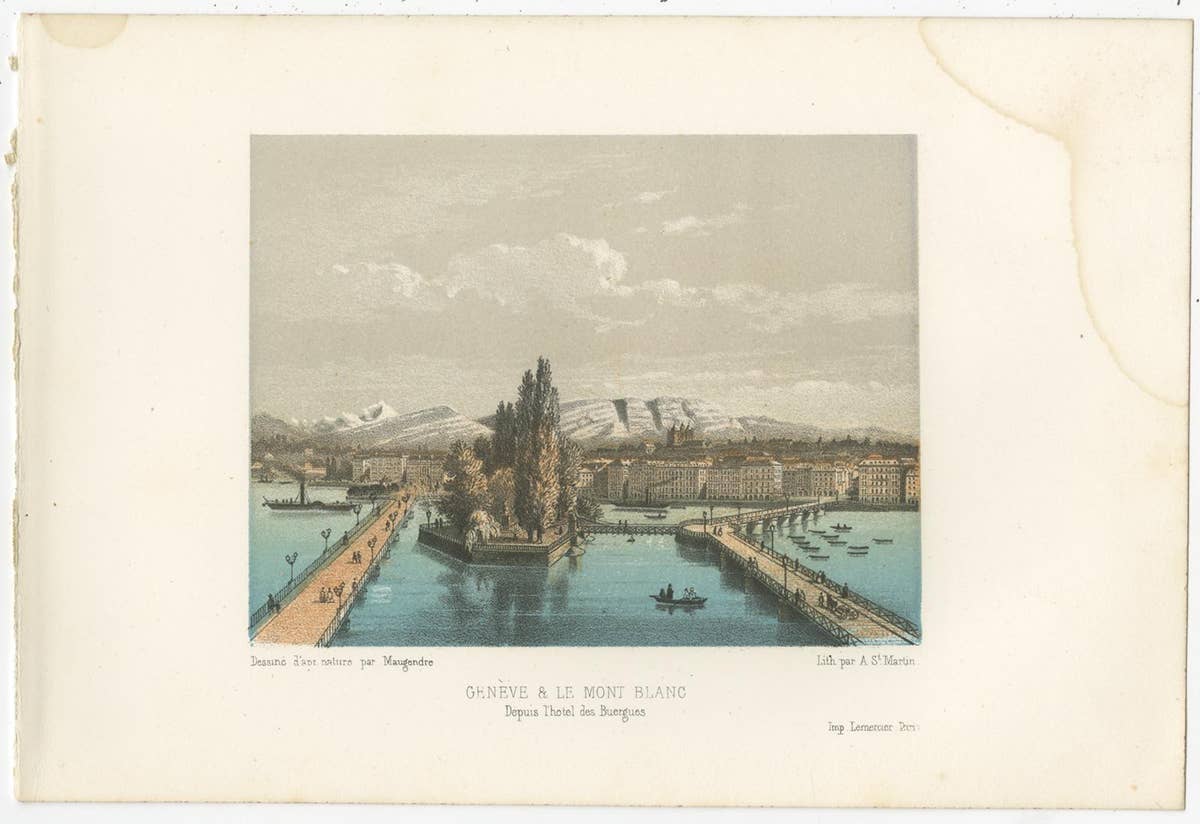 Set of 5 Antique Prints of Switzerland - Mont Blanc - by Morel (c.1850)
