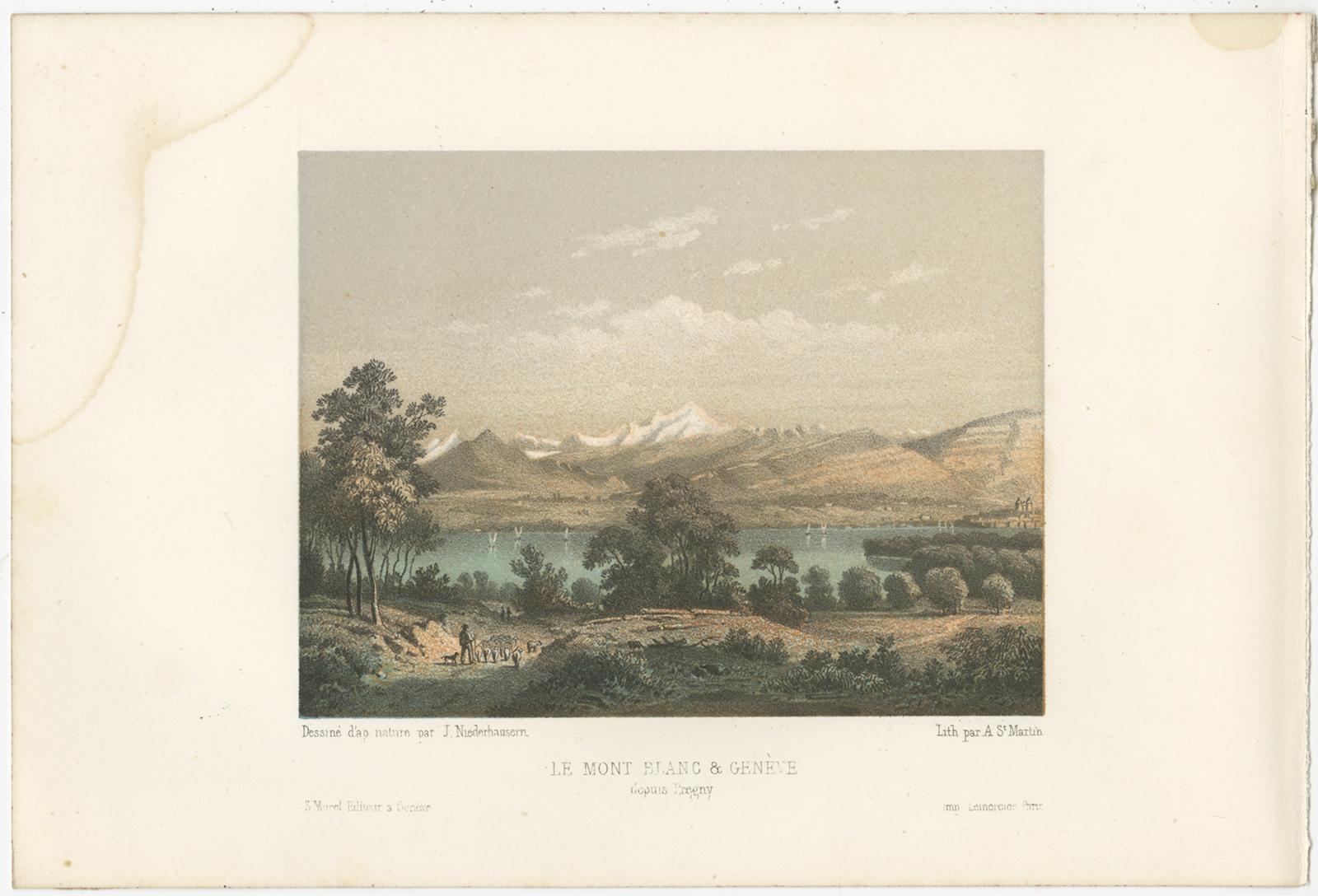 Set of 5 Antique Prints of Switzerland - Mont Blanc - by Morel (c.1850) In Fair Condition For Sale In Langweer, NL