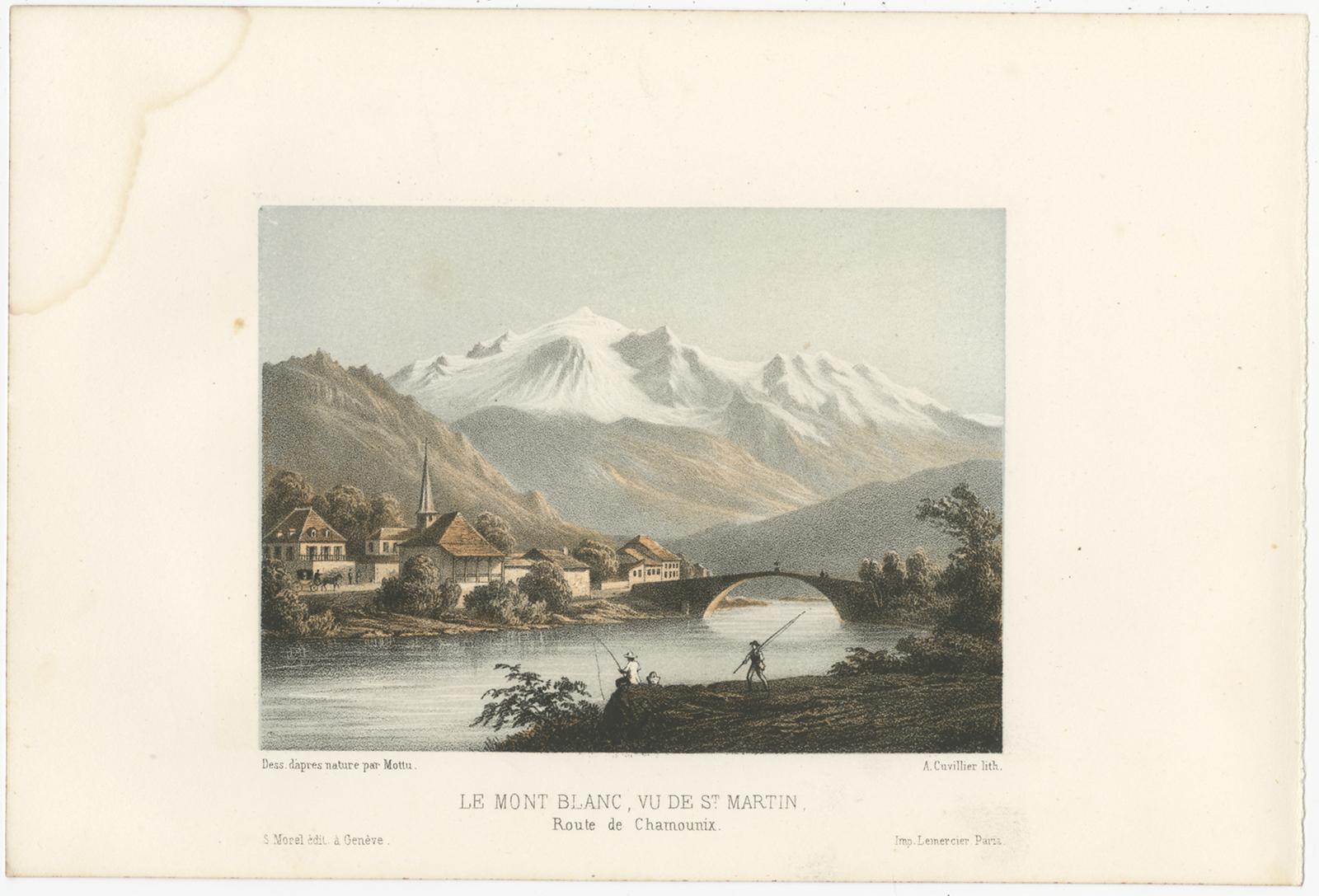 19th Century Set of 5 Antique Prints of Switzerland - Mont Blanc - by Morel (c.1850) For Sale