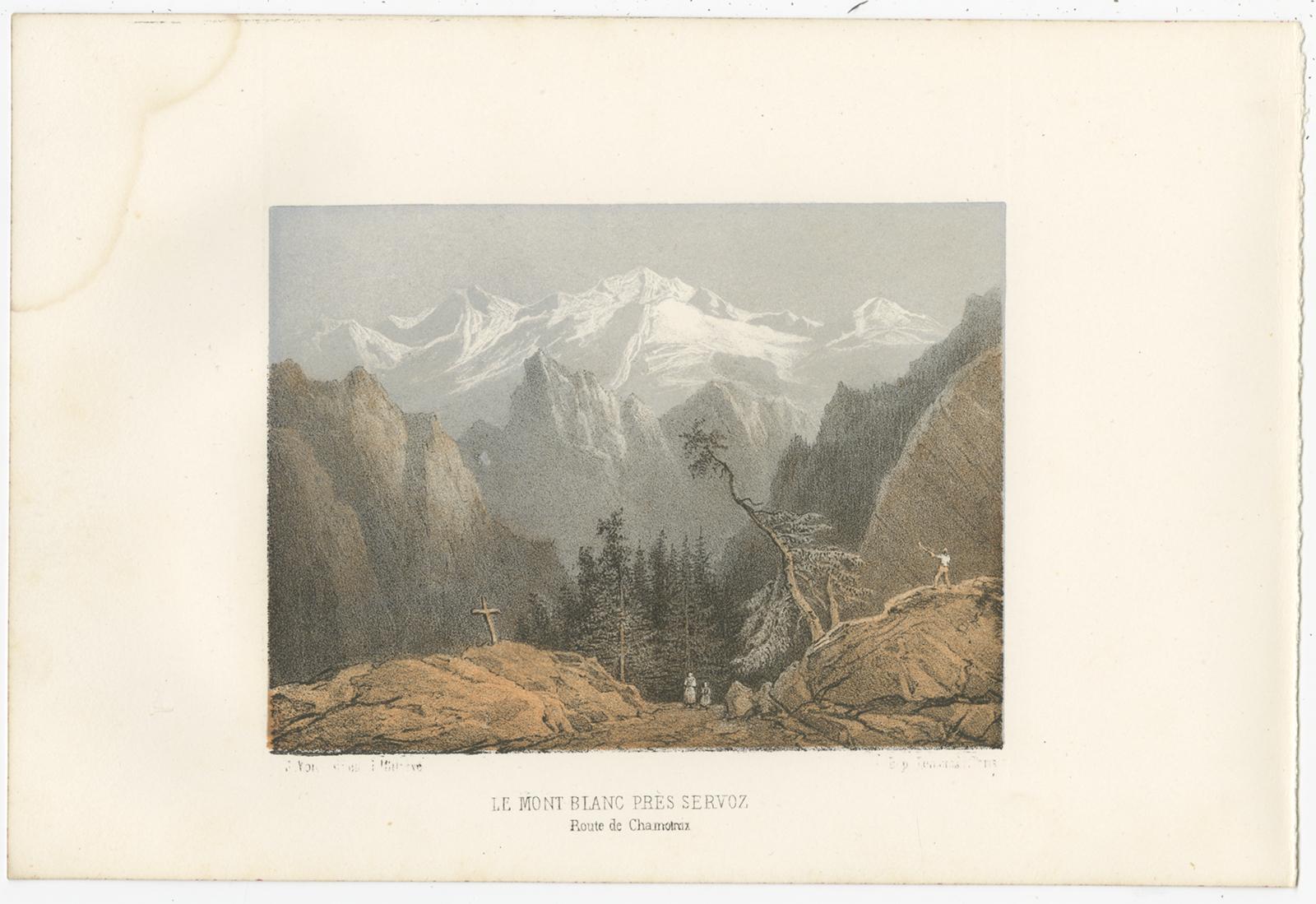 Paper Set of 5 Antique Prints of Switzerland - Mont Blanc - by Morel (c.1850) For Sale