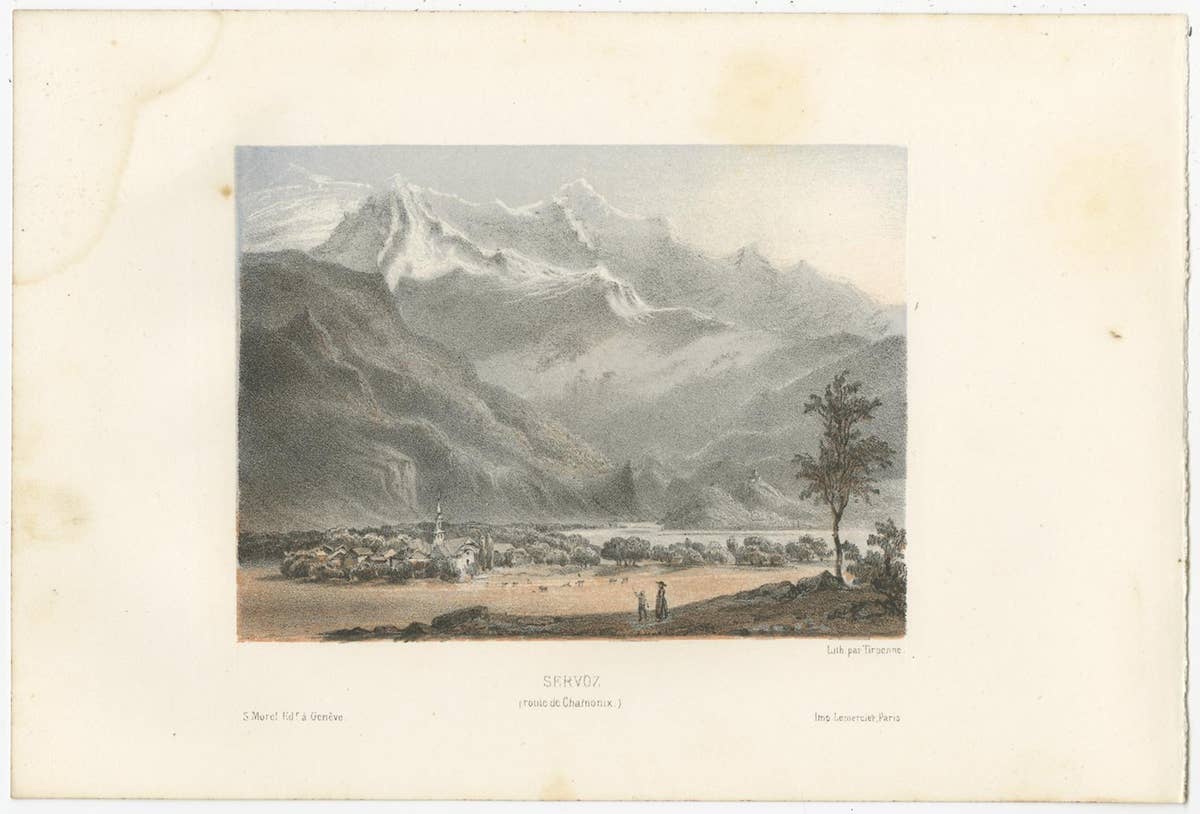 Set of 5 Antique Prints of Switzerland, Route de Chamonix, by Morel, circa 1850