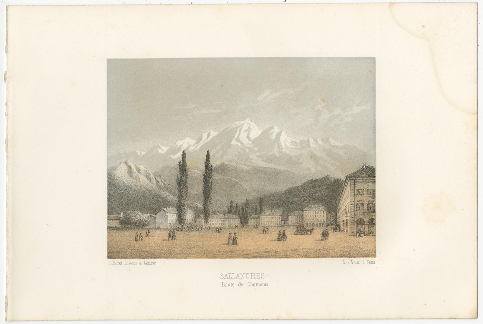 Set of 5 Antique Prints of Switzerland, Route de Chamonix, by Morel, circa 1850 In Fair Condition For Sale In Langweer, NL