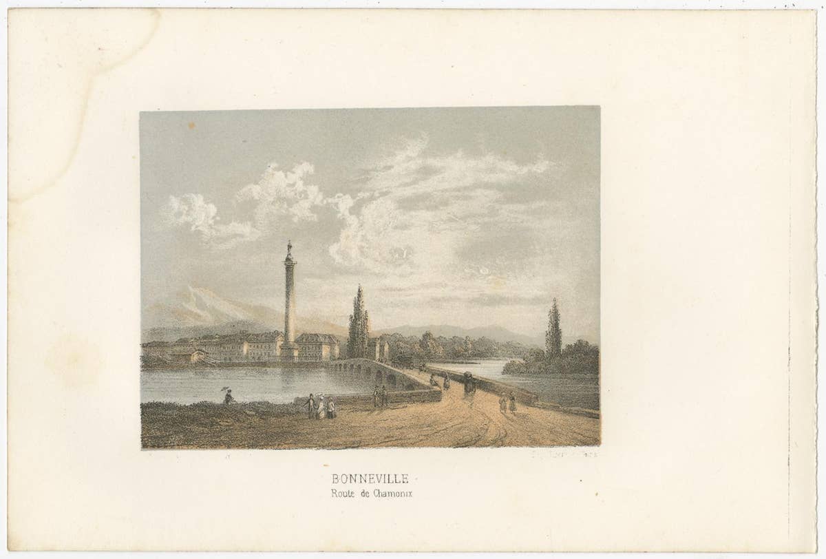 Set of 5 Antique Prints of Switzerland, Route de Chamonix, by Morel, circa 1850