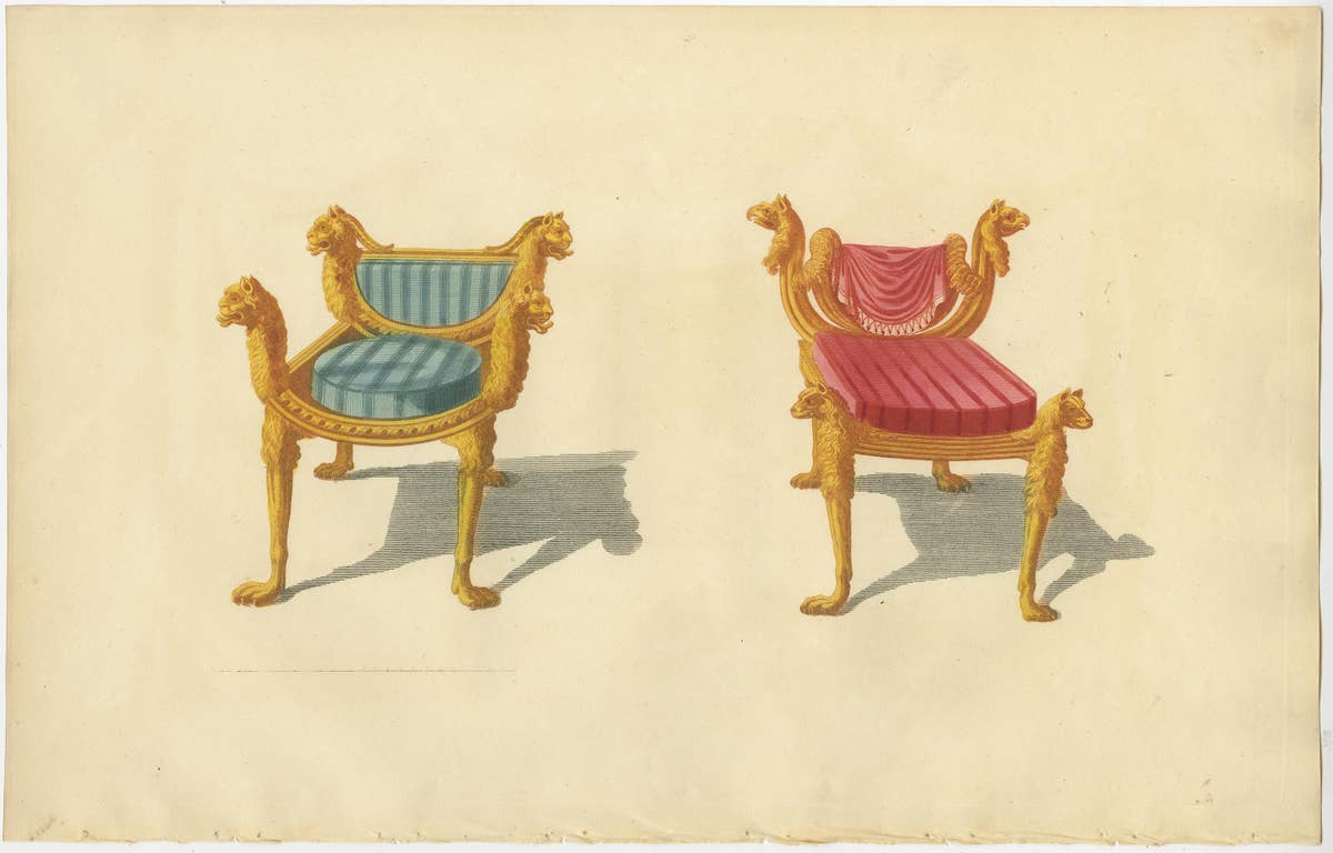 Set of 5 Antique Prints of Various Chairs by Sheraton '1805'