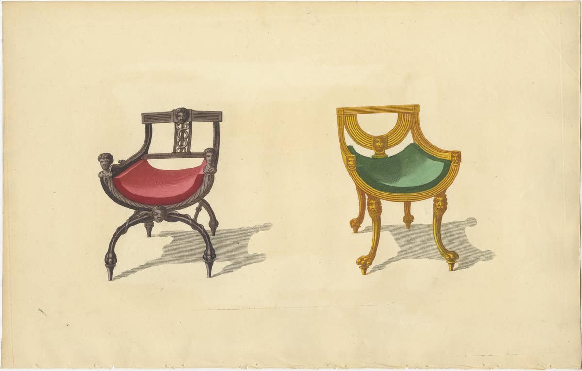 Set of 5 Antique Prints of Various Chairs by Sheraton '1805'