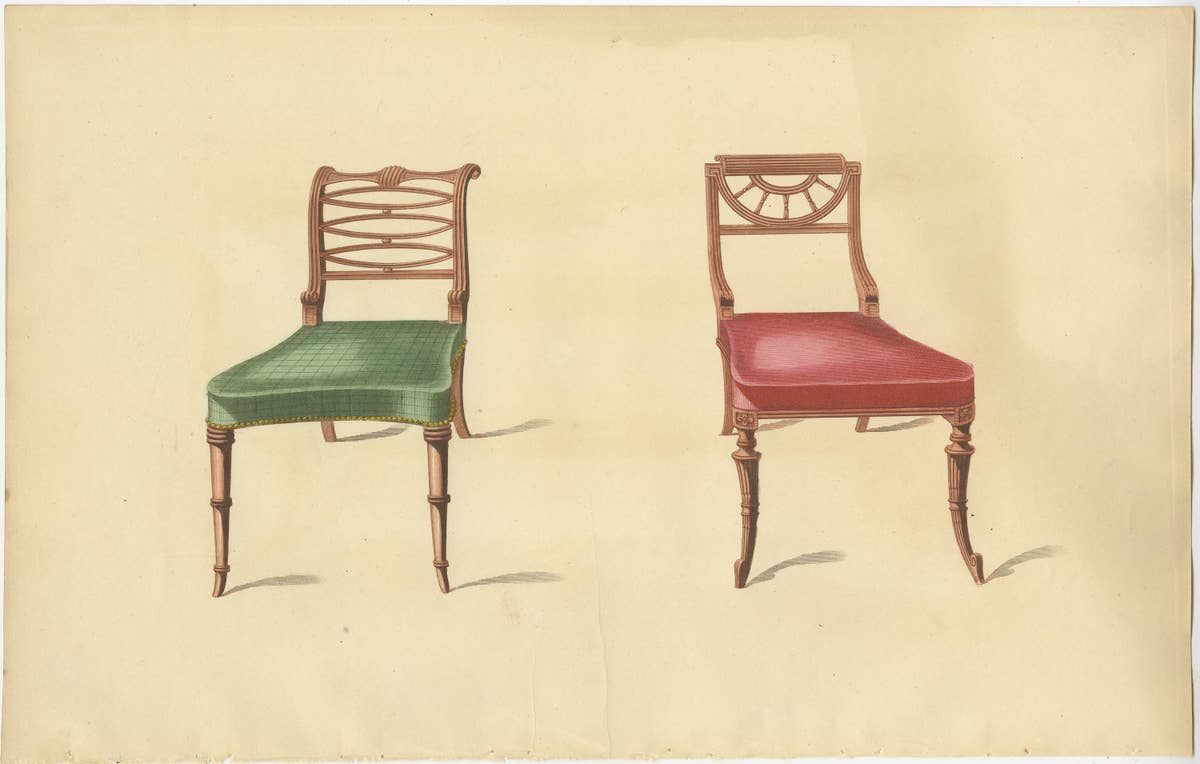 Set of 5 Antique Prints of Various Chairs by Sheraton '1805'
