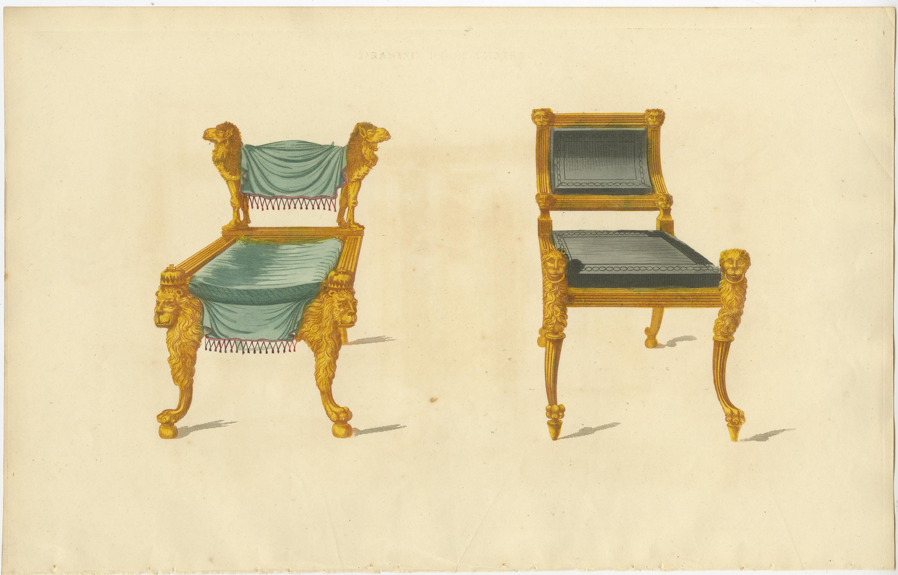 Paper Set of 5 Antique Prints of Various Chairs by Sheraton '1805' For Sale