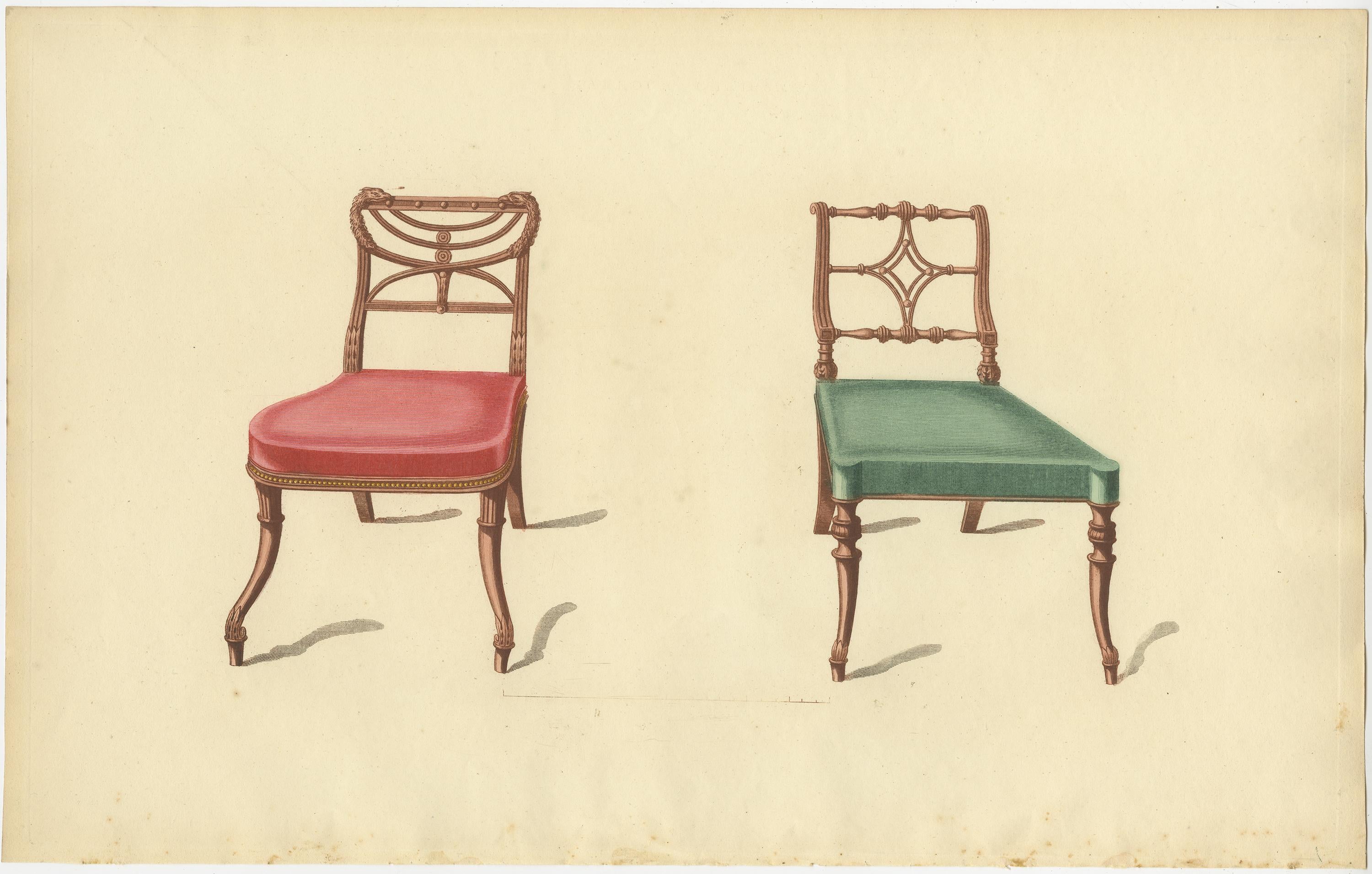Set of 5 Antique Prints of Various Chairs by Sheraton '1805' For Sale 1