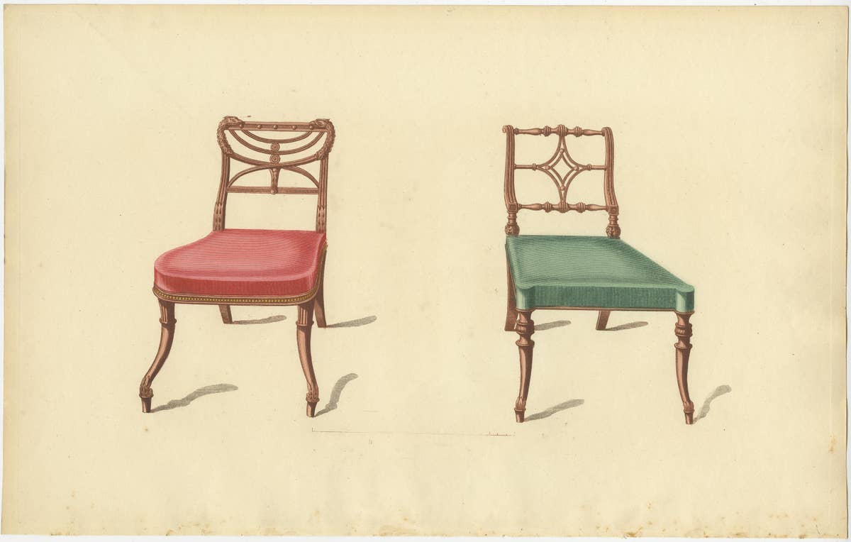 Set of 5 Antique Prints of Various Chairs by Sheraton '1805'