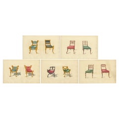 Set of 5 Antique Prints of Various Chairs by Sheraton '1805'