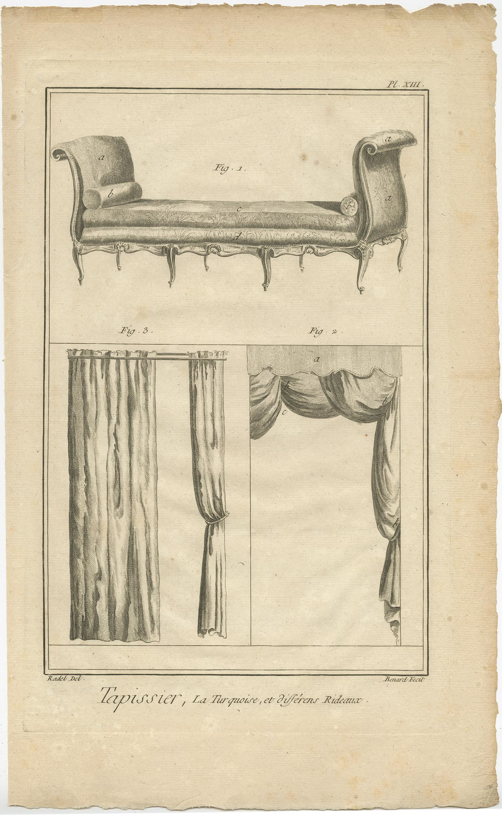 Ensemble de 5 estampes anciennes de meubles divers par Benard, vers 1785 État moyen - En vente à Langweer, NL